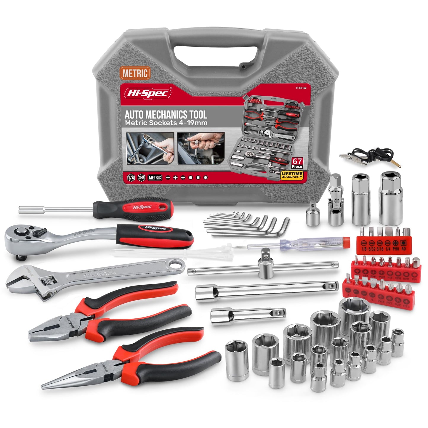 Hi-Spec Tools 67pc SAE Auto Mechanics Hand Tool Kit Set. Complete Car, Motorcycle, Engine & Garage Repairs with Sockets, Ratchet Wrench, Pliers & More
