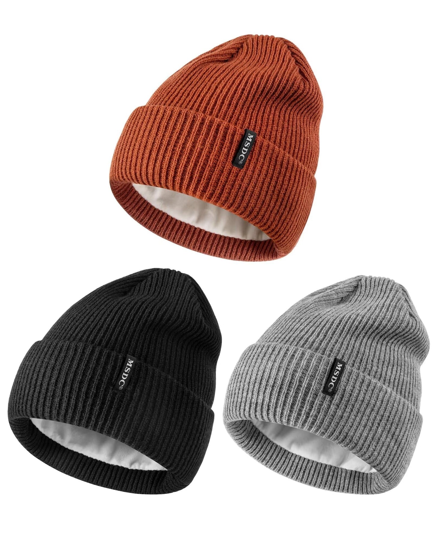 MSDC Gorros para mujer, paquete de 3, sombreros de invierno para mujeres y hombres, forro polar cálido para clima frío, gorro para mujer, gorra de calavera de moda