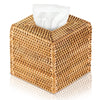 Kigley 2 Pcs Square Rattan Tissue Box Cover Boho Wicker Tissue Cube Box Cover 5.5'' x 5.5'' x 5.5'' Decorative Natural Wicker Hand Woven Napkin Box Holder Bathroom Office Car Accessories (Wood)