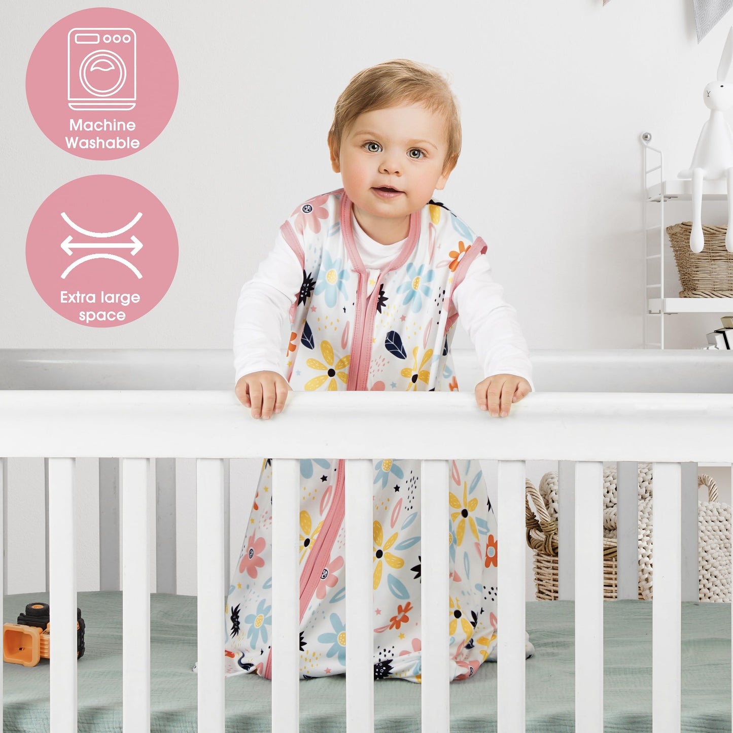 BSTOPPT 3 Pack Baby Sleep Sack 0-6 Months 100% Rayon Cotton Baby Sleeping Bag 2-Way Zipper Toddler Wearable Blankets Comfy Stretchy Lightweight TOG 0.3 (Heart&Pink&Floral)