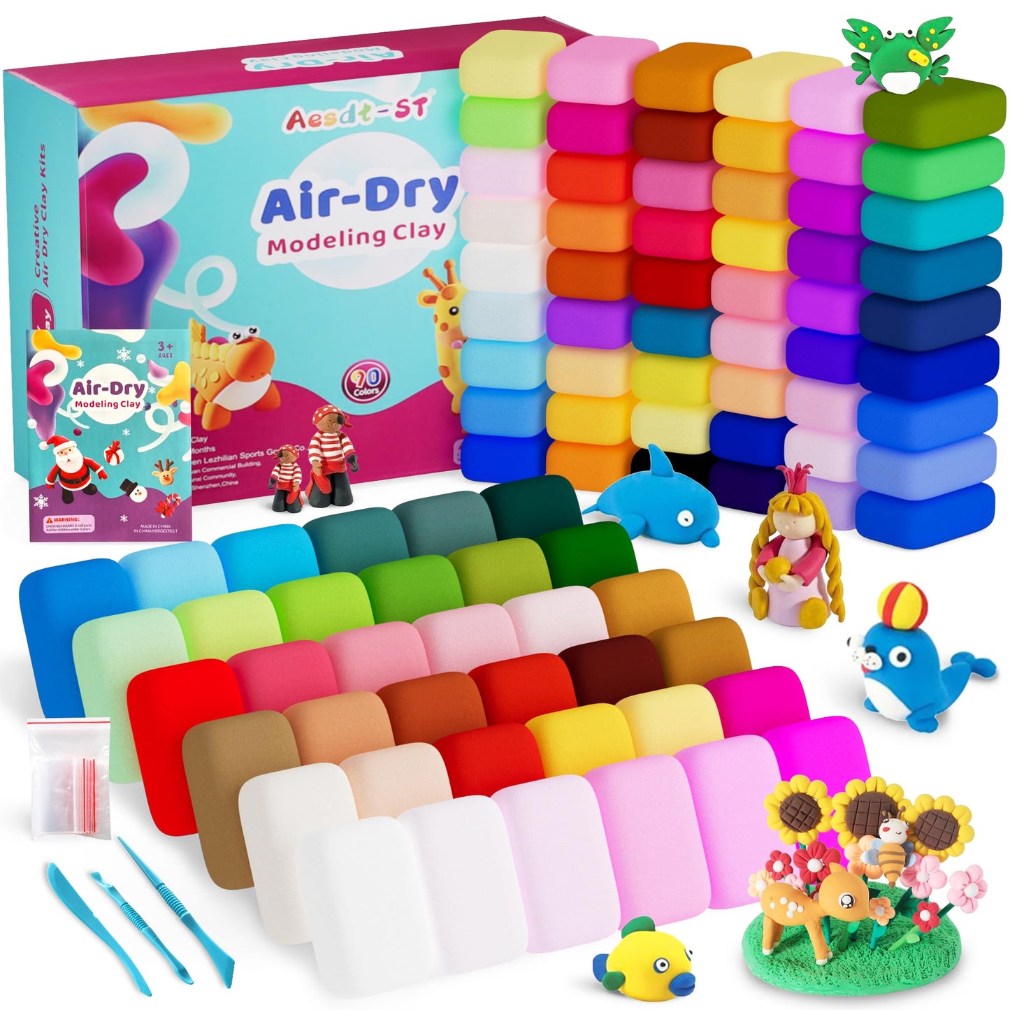 Air Dry Clay 66 Colors, Modeling Clay for Kids, DIY Model Magic Clay, Molding Clay Kit with Sculpting Tools, Non-Sticky Soft and Super Light, Arts and Crafts Gift for Boys Girls Kids.