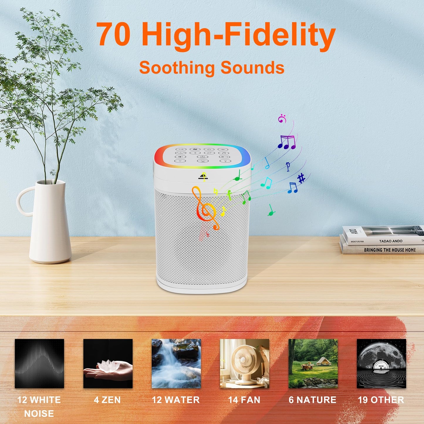 LUXSWAY White Noise Sound Machine with Night Light, 70 Non-looping Sounds, Rechargeable Sleep Sound Machine, Bluetooth Speaker for Party Camping, Sleep Aid for Baby Adults Privacy Nursery & Gifts