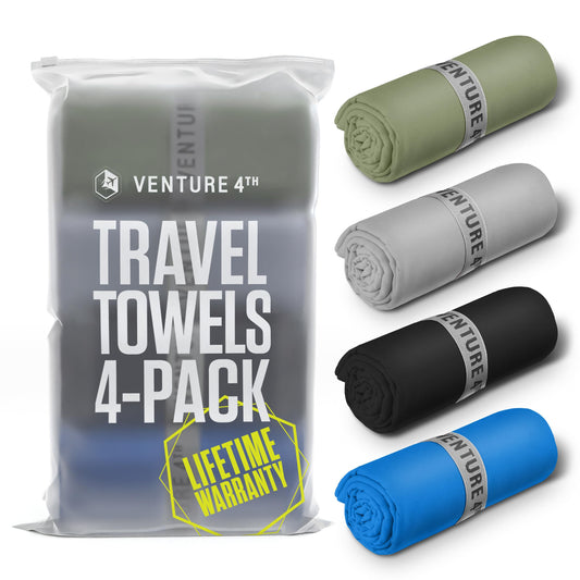 VENTURE 4TH - 4pcs Quick Dry Towels. Microfiber Travel Towels Ideal for Camping, Hiking, Backpacking, Gym. Lightweight & Fast Drying Travel Towels for Body. Compact & Easy to Pack - 4 Pack Medium