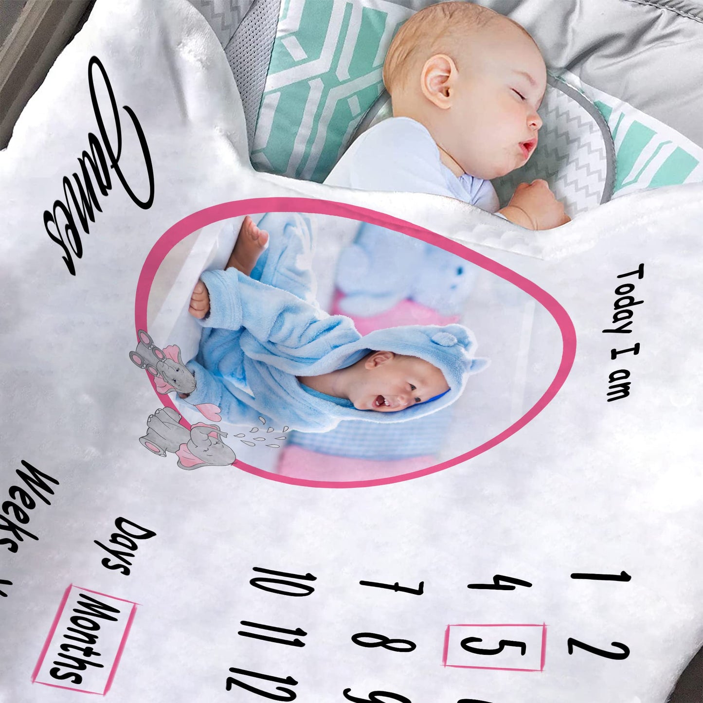 Custom Baby Blanket with Name for Baby Boy Girls,Personalized Purple Elephant Flower Design Soft Throws Blanket for Kids Toddler Swaddling Birthday Gifts