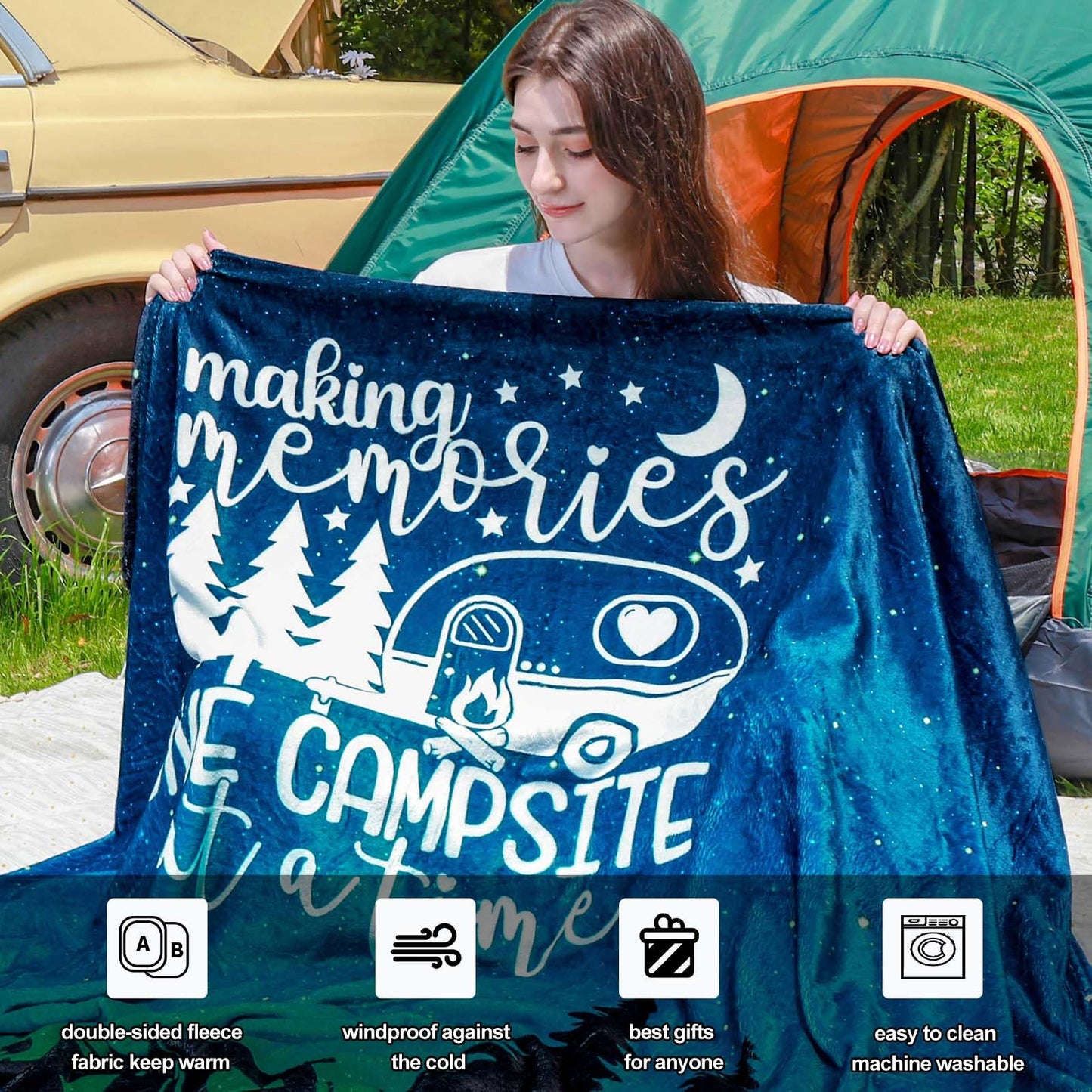 Camping Wearable Blanket Hoodie - Camping Gifts for Women Men - Camper Blanket Gift for Camper Outdoor - Camping Essentials Accessories - Camp Decor for Bedding RV Campsite Travel Hiking 70"x60"