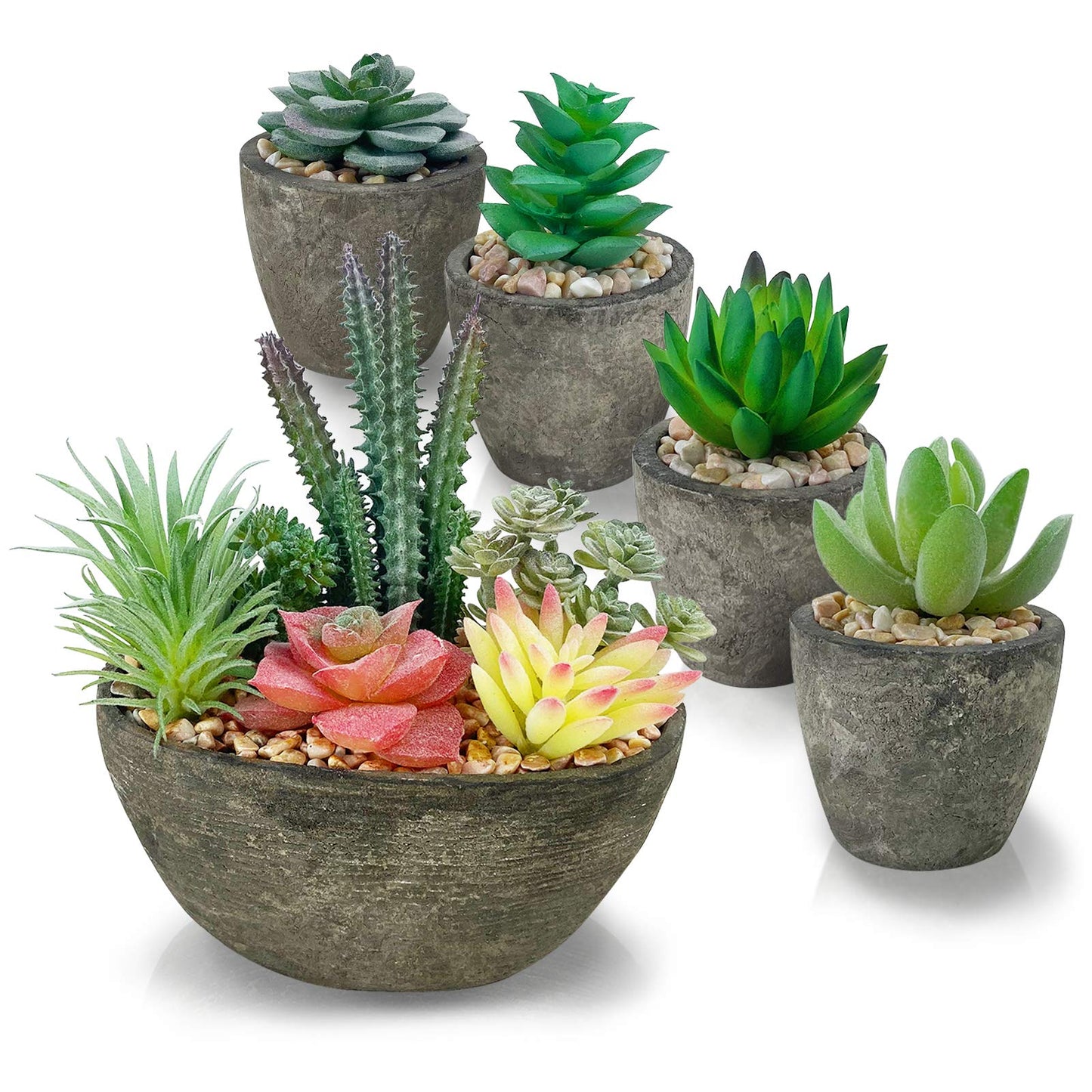Succulents Plants Artificial 4 Pack, Mini Fake Succulents in Pots, Assorted Small Faux Succulent Decorative for Living Room Home Office Decor