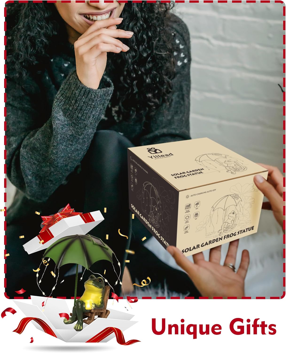 Frog Garden Statue, Solar Garden Frog Decor, Fairytale Courtyard Accessories Outdoor Figurine Lights, Art Housewarming Gift for Patio,Yard,Lawn Ornament