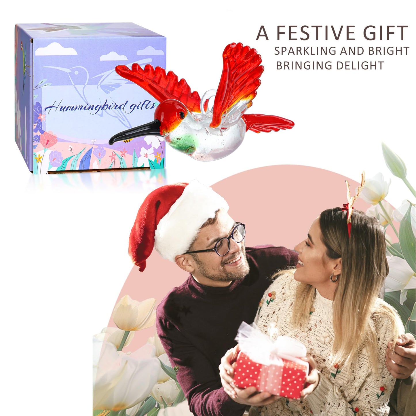 Handmade Hummingbird Ornament Xmas Decorative Hanging Ornament Glass Humming Bird Ornament for Home Party Christmas Tree Decorations