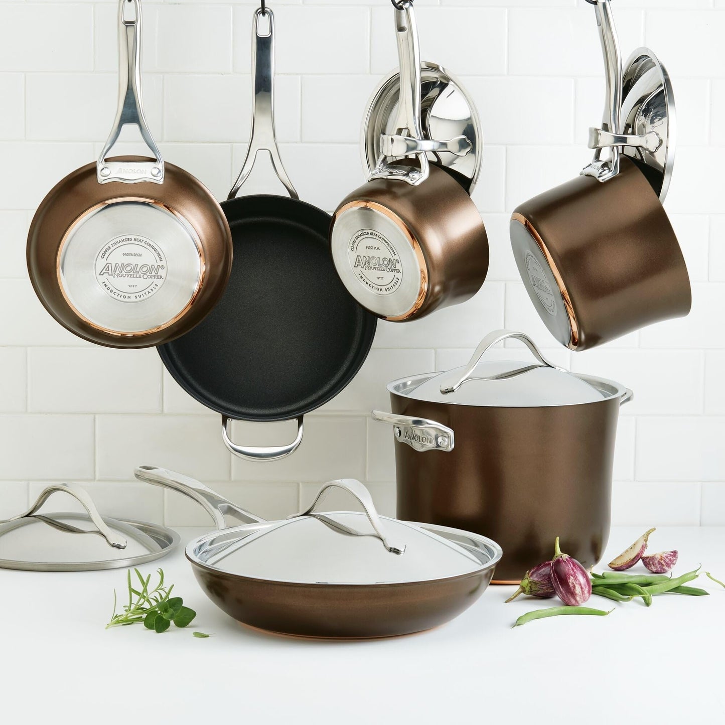 Anolon 83852 Nouvelle Copper Hard Anodized Nonstick Cookware Set / Pots and Pans Set - 11 Piece, Brown
