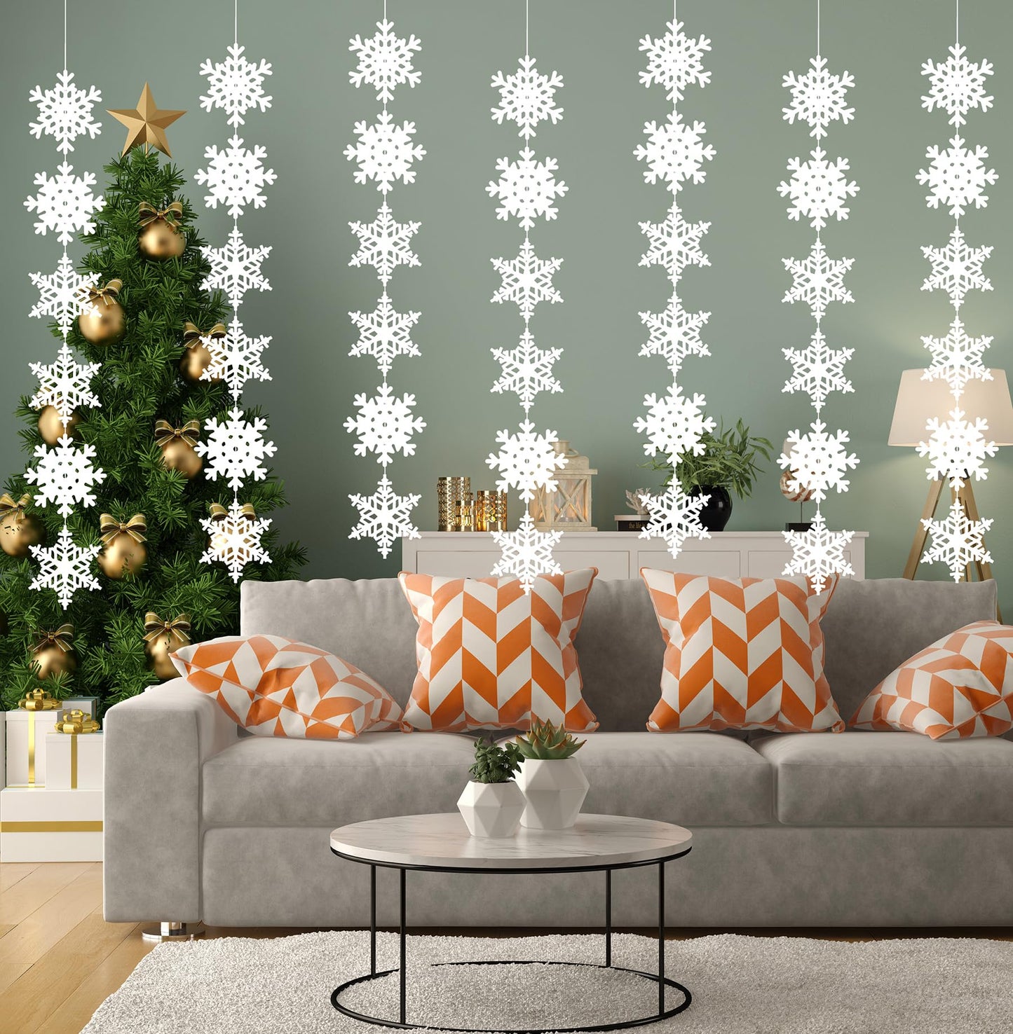 jollylife 12PCS Snowflake Garland Winter Party Wonderland Birthday Decorations - Christmas Snow Flake Streamers Strings Hanging Decor