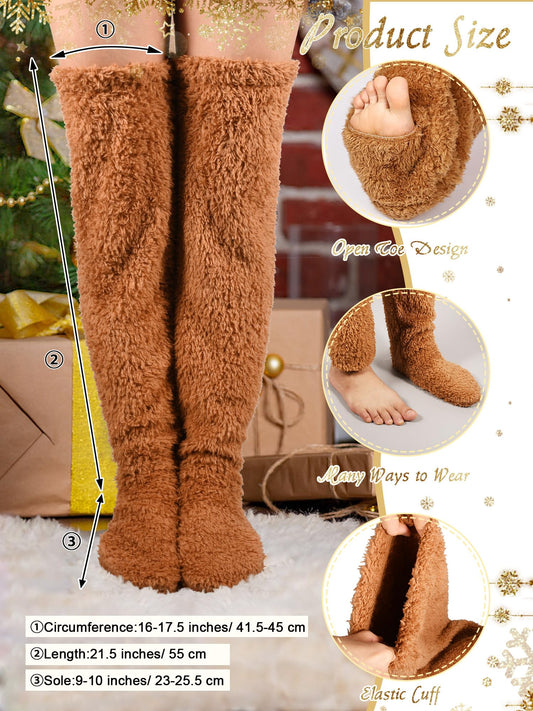 6 Pairs Fuzzy Leg Warmers Women Thigh High Furry Socks Over Knee Fluffy Sleeping Socks Slipper Stockings for Winter