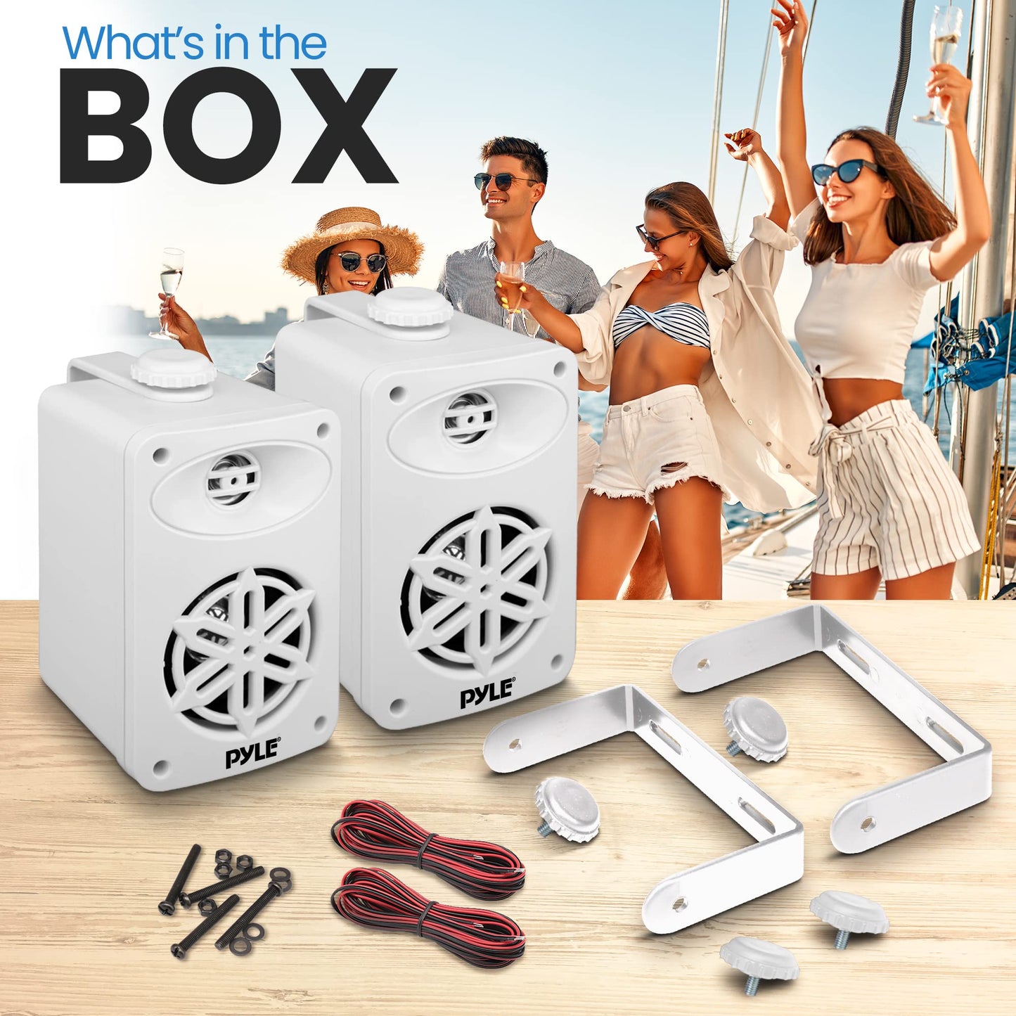 PyleUsa Indoor Outdoor Speakers Pair - 200 Watt Dual Waterproof 3.5” 2-Way Full Range Speaker System w/ 1/2” High Compliance Polymer Tweeter - in-Home, Boat, Deck, Patio, Poolside (White) - PDWR35WT