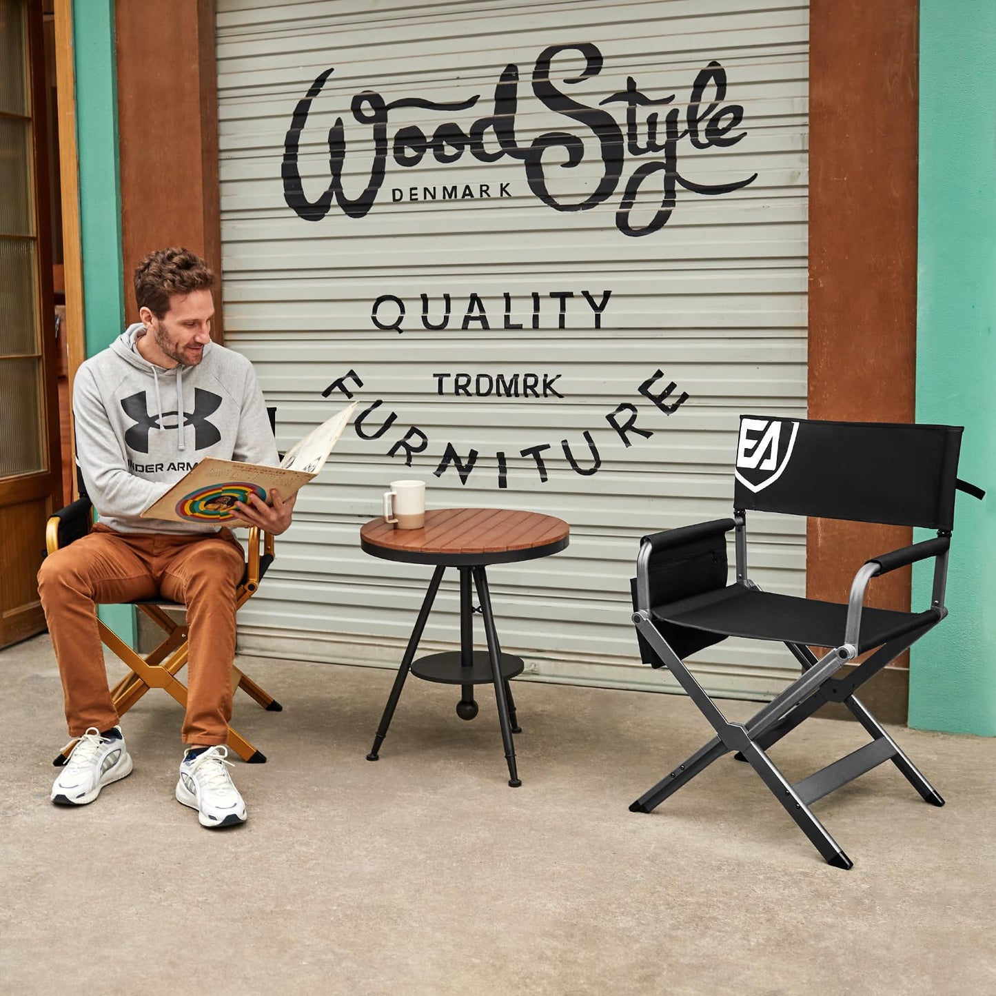 EVER ADVANCED Aluminum Lightweight Directors Chair Foldable, Folding Studio Movie Chairs Camping Event Vendor Chair, 19" Seat Height Black Fabric/Grey Frame, Support 350lbs