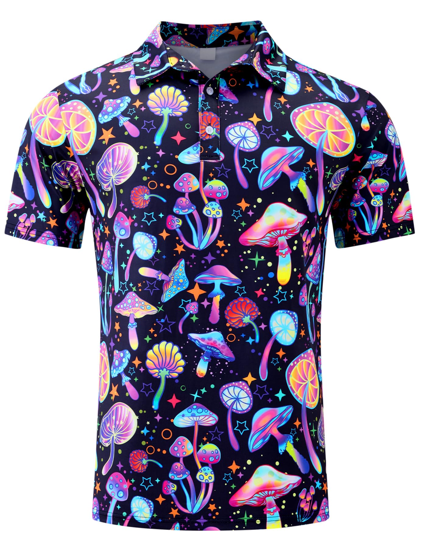 Fanient Men Golf Polo Shirts Short Sleeve 3D Printed Dry Fit Moisture Wicking 4-Way Stretch Summer Athletic Polo Shirts