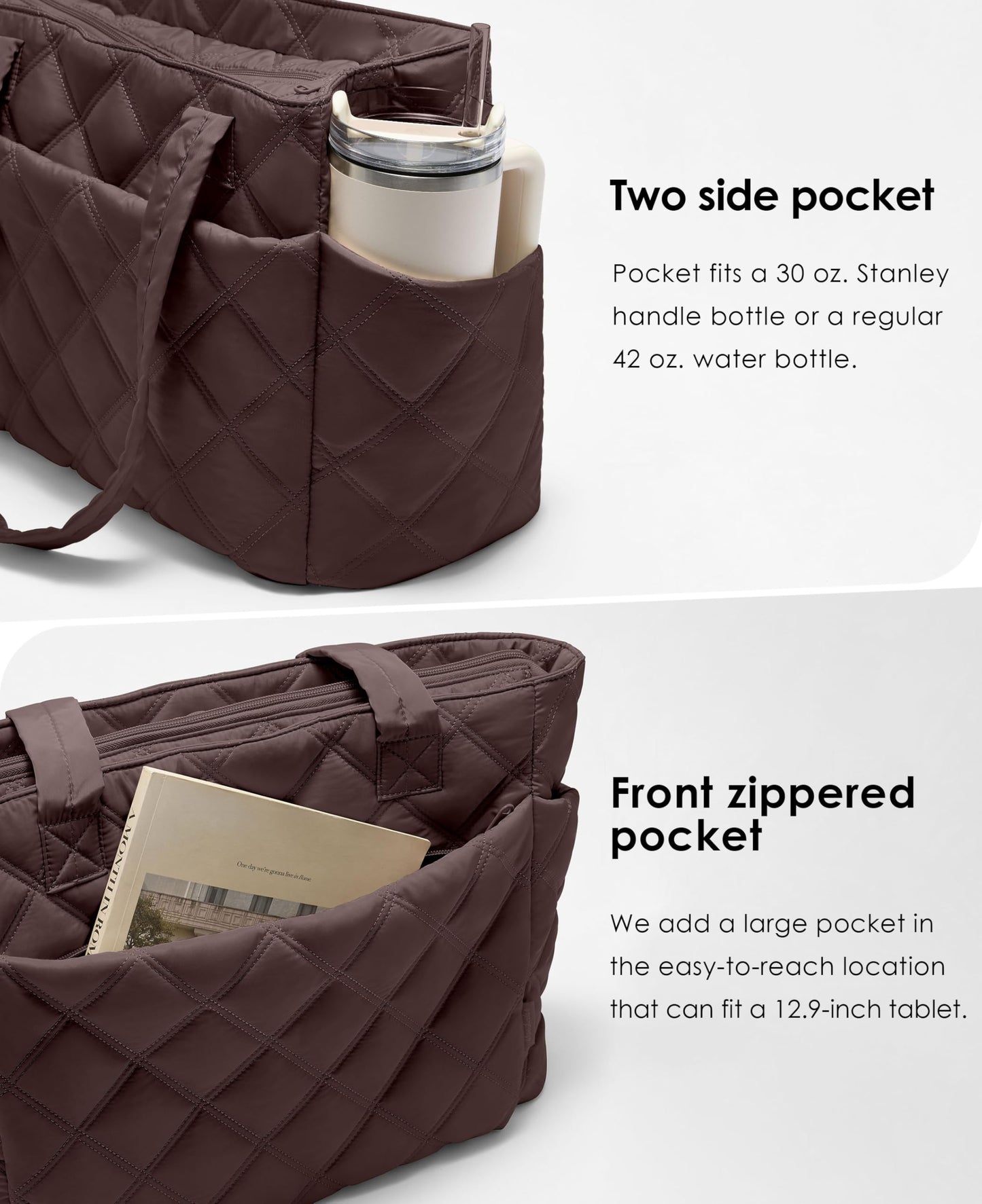 Uselike Tote Bag for Women, Lightweight Puffer Tote Work Bags with Compartments for Travel, Quilted Shoulder Bag with Zipper
