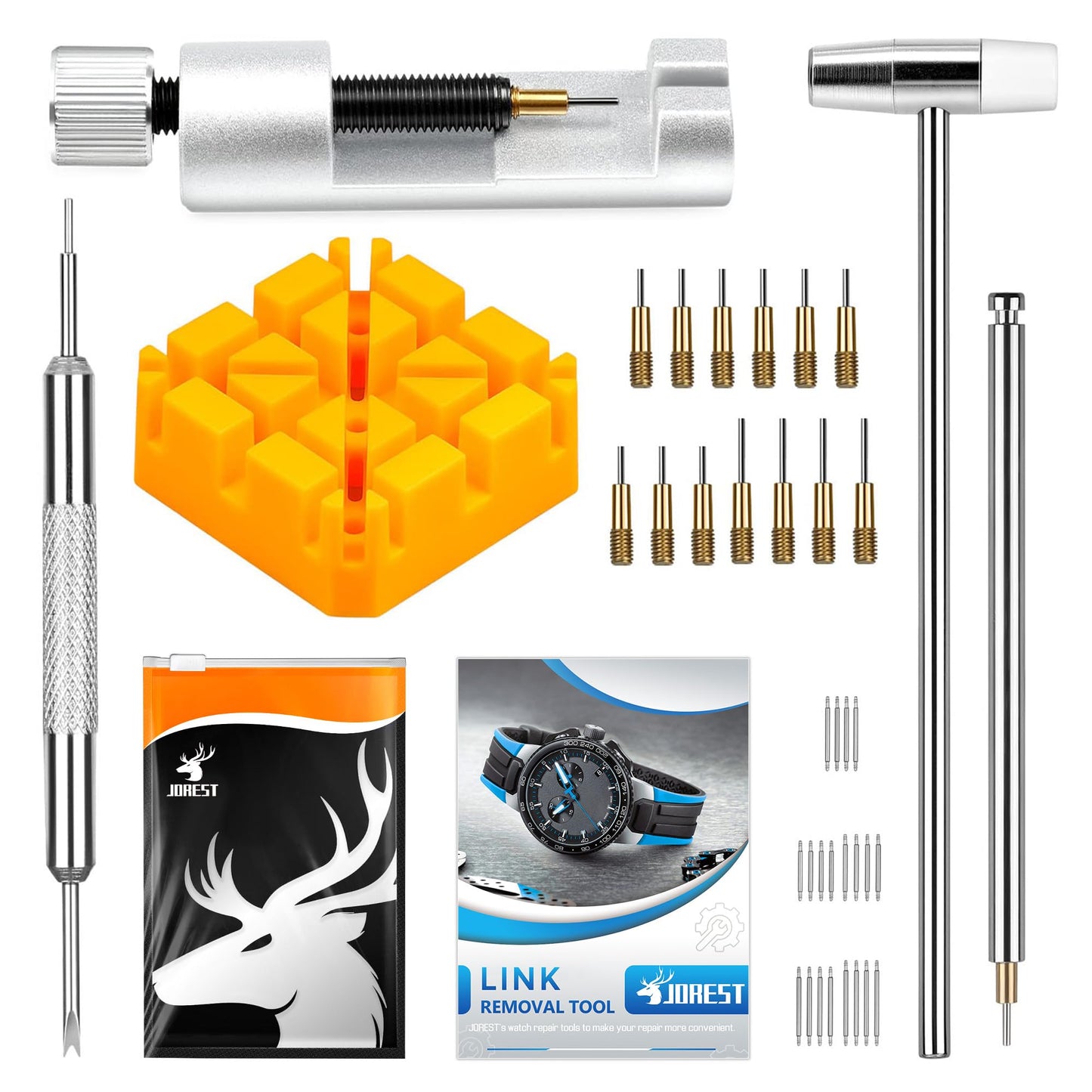 JOREST Watch Link Removal Tool, Watch Band Tool Kit, Repair Kit for Watch Bracelet Adjustment and Replacement and Resizing, With User Manual, Watch Link Remover, 20PCS Spring Bars, 13PCS Spare Needle