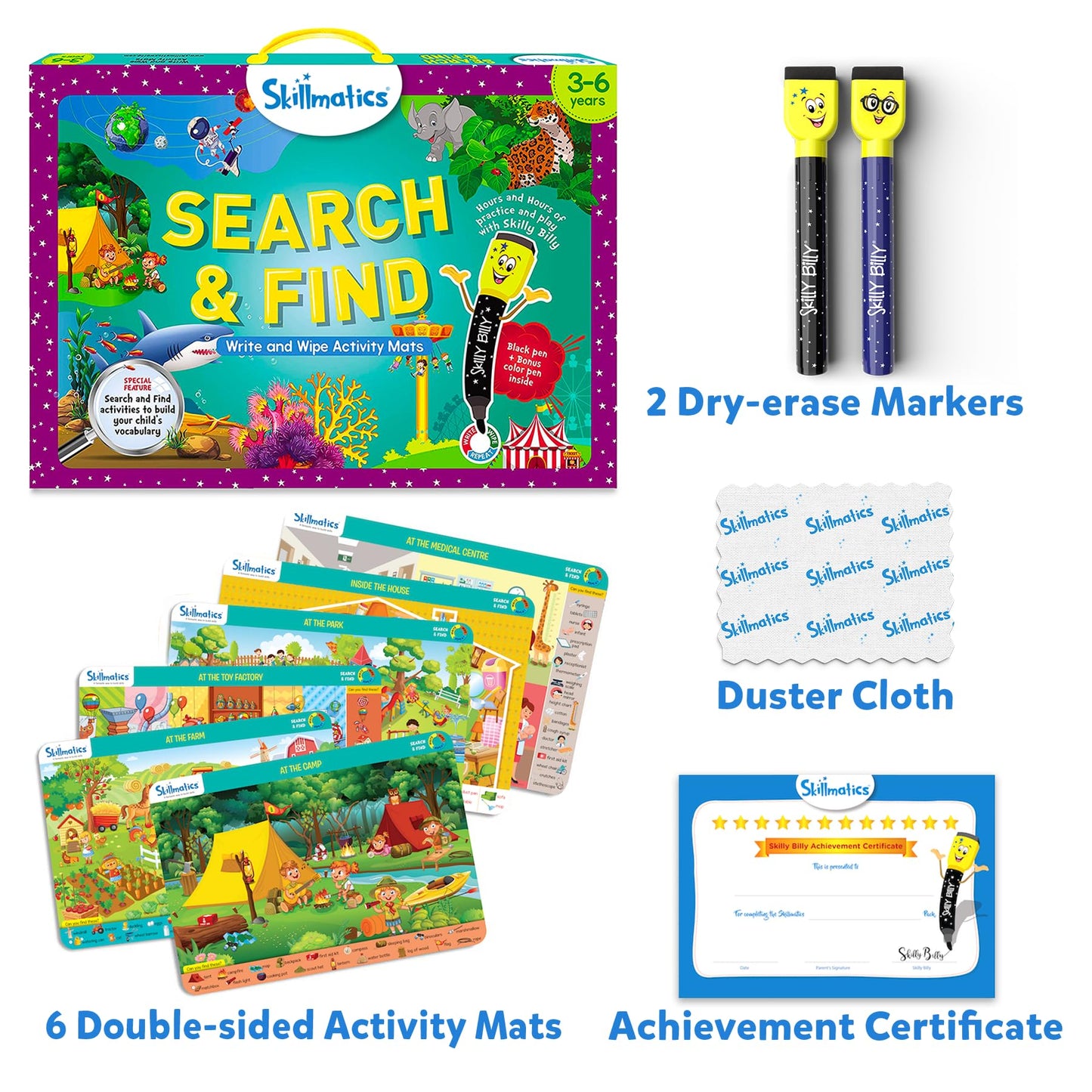 Skillmatics Search and Find Educational Game - Reusable Preschool Learning Activities, Perfect for Toddlers & Kids Who Love Toys, Art & Crafts, Builds Vocabulary, Gifts for Ages 3, 4, 5, 6