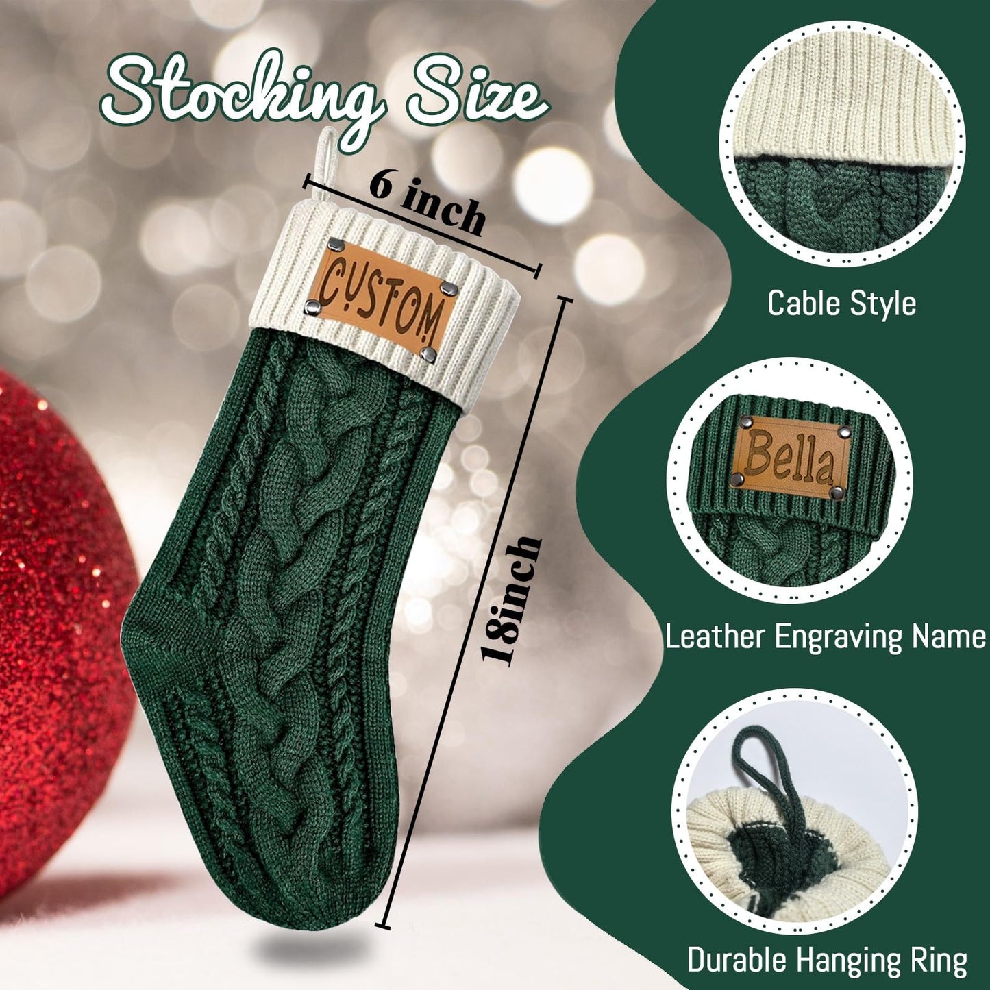 Tkanina Personalized Christmas Stockings,18” Large Custom Christmas Stockings with Names,Customized Xmas Stockings for Fireplace Christmas Holiday Party Decorations,1 Pc