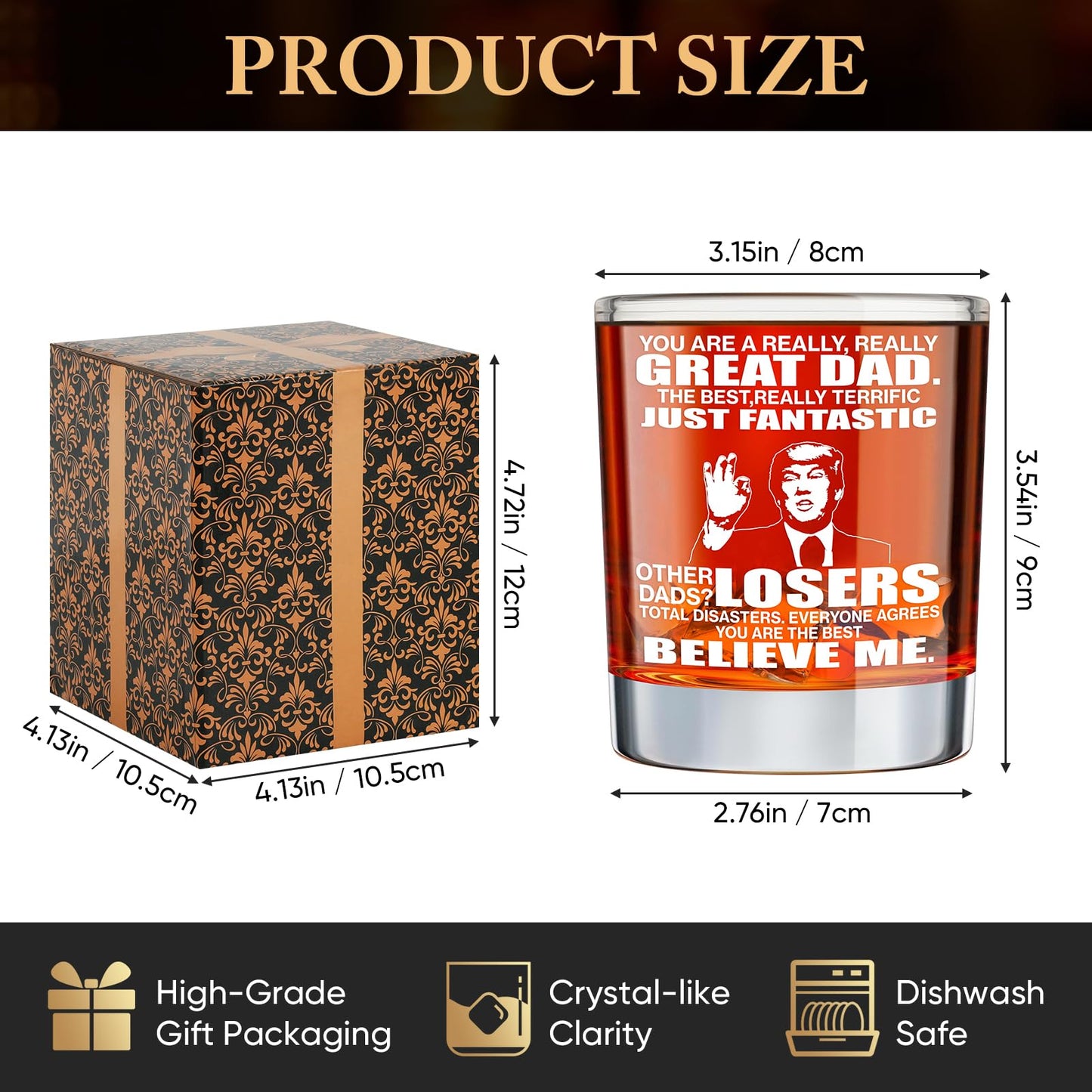 Gifts for Dad from Daughter Son Wife Fathers Day Birthday Christmas Unique Gift for Papa Cool Gifts for Daddy 11oz Whiskey Rock Glass