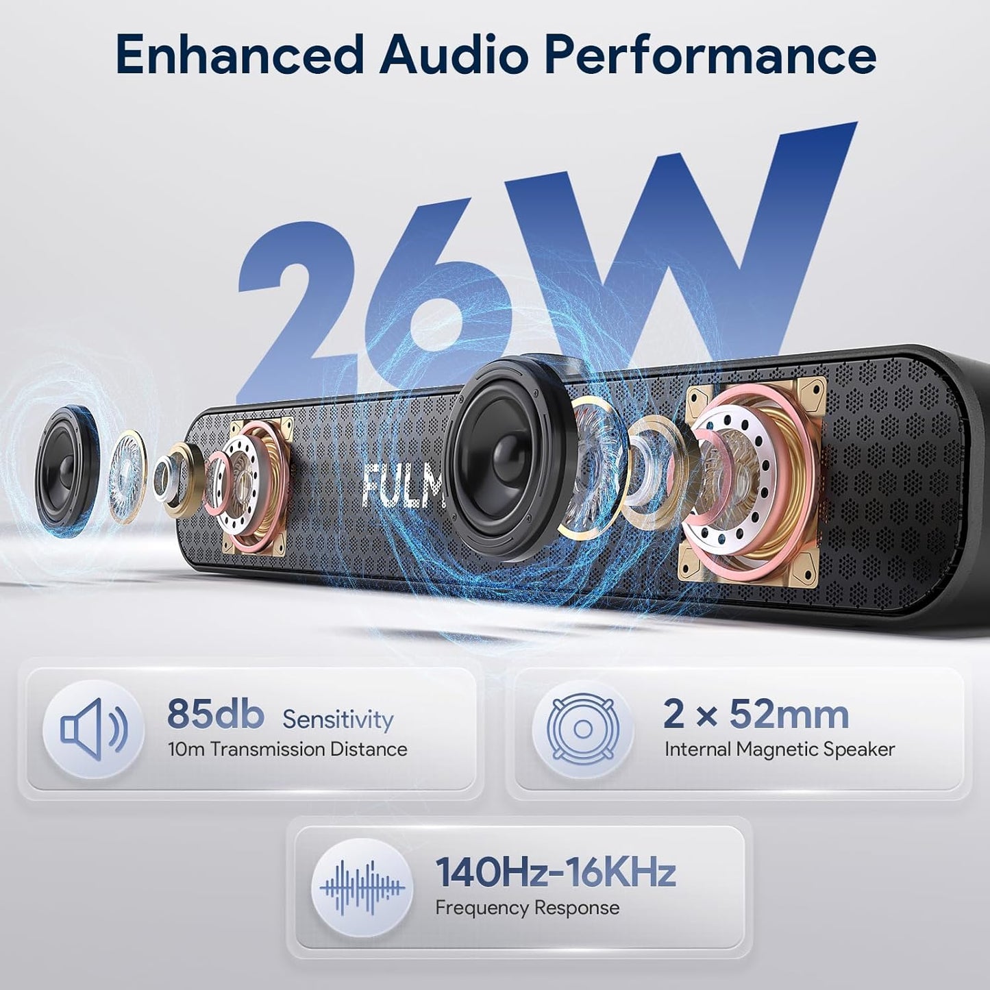 FULMINARE Bluetooth Speaker with 26W HD Sound, Portable Speaker Up to 30H Playtime, AUX&TF-Card&USB Input, LED Lights, Speakers Bluetooth 5.3 Wireless for Home/Party/Outdoor, Birthday Gift (Black)