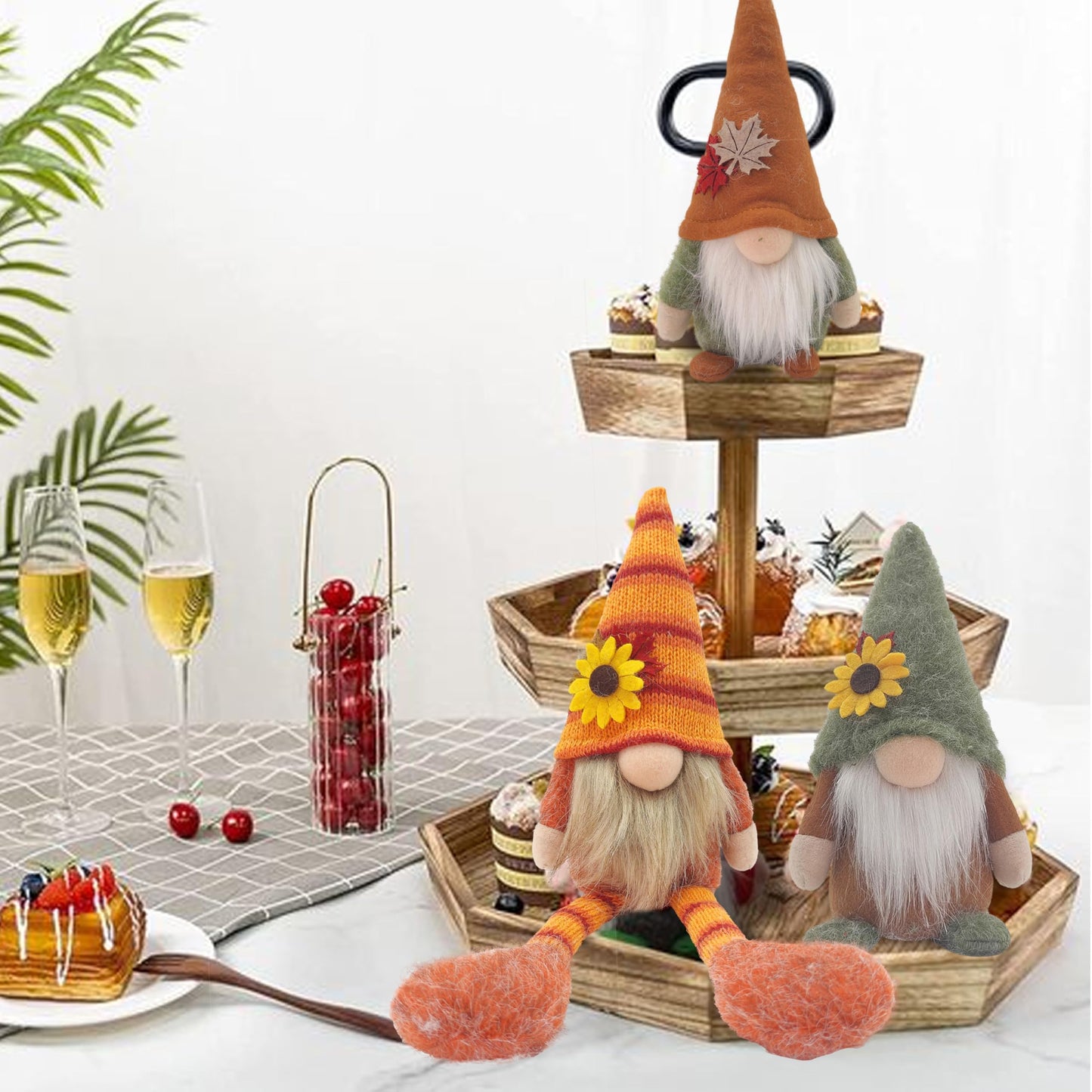 Home Fall Decor Gnomes Plush - 3PCS Table Tiered Tray Christmas Decorations - Farmhouse Autumn Pumpkin Harvest Holiday Party Gnome Ornaments (Fall Gnomes Decor)