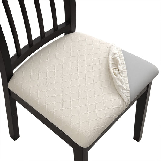 Fuloon Waterproof Seat Cushion Covers 6 PCS, Stretch Jacquard Chair Seat Covers Washable Dining Room Chair Slipcovers Removable Kitchen Cushion Protector (6, Waterproof-Beige)