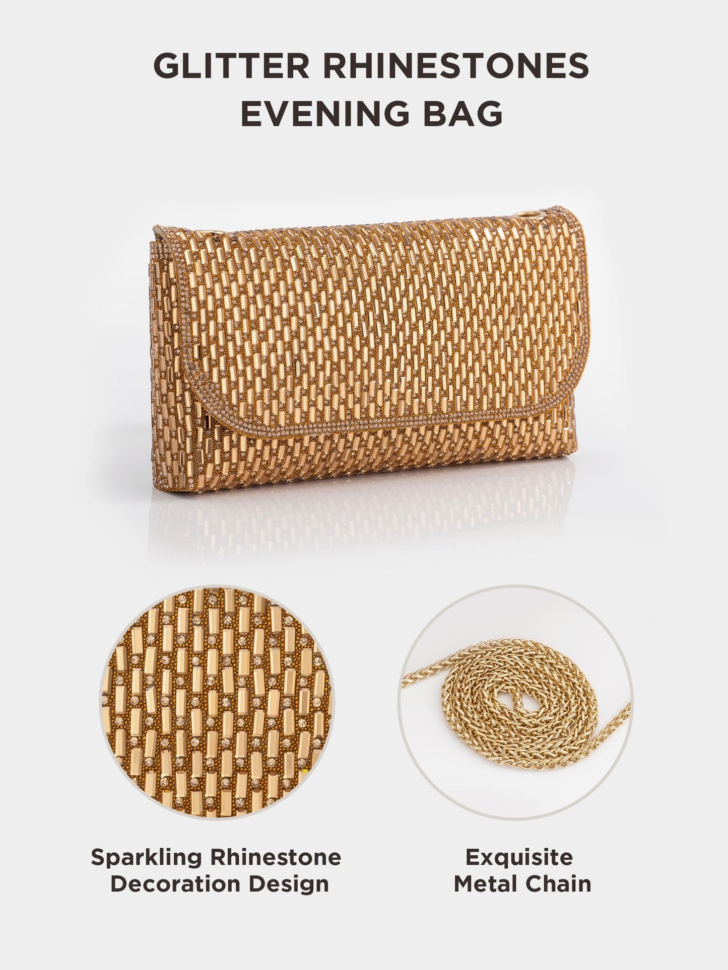 Coucoland Clutch Purses for Women, Formal Evening Bags with Glitter Rhinestones Party Shoulder Bag Wedding Cocktail Prom (Gold)