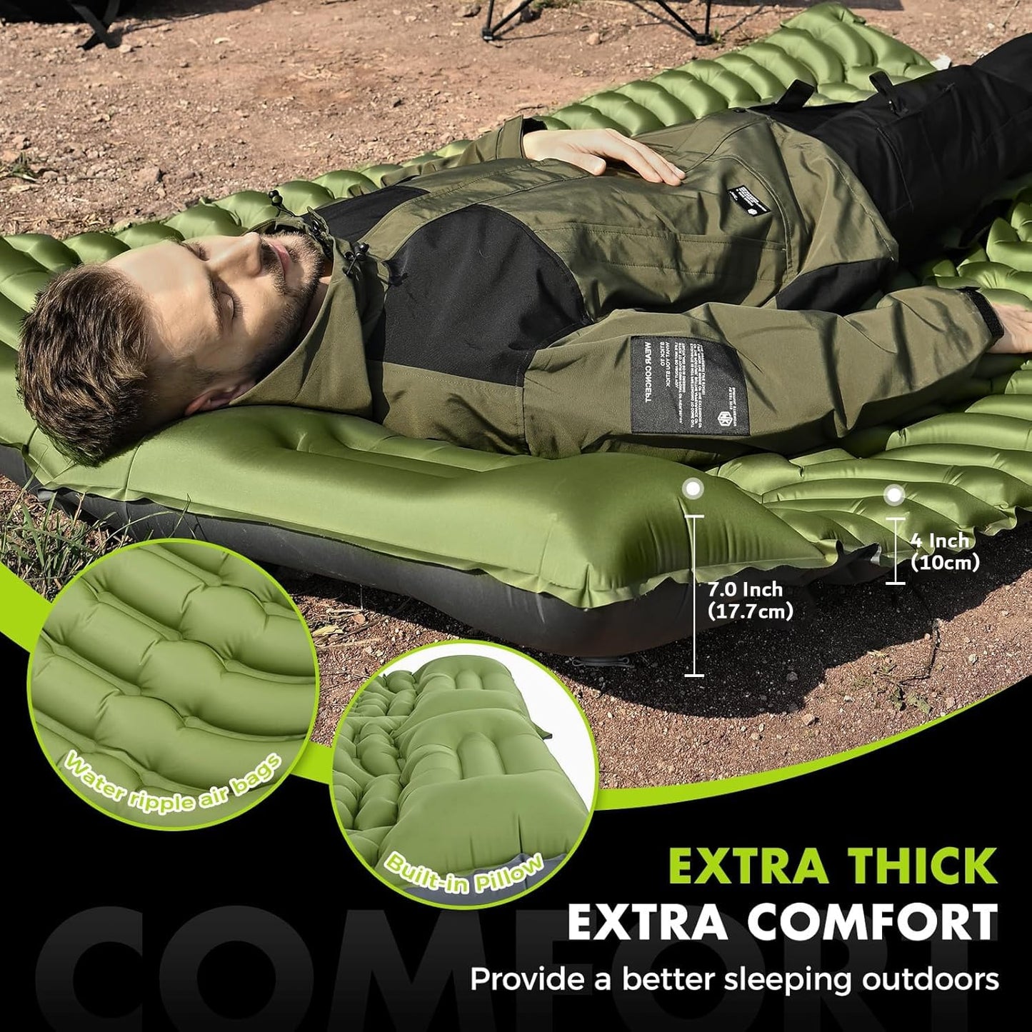 Camping Sleeping Pad,Double Sleeping Pad for Camping-Self Inflating 4" Extra-Thick for 2 Person with Pillow Built-in Foot Pump Inflatable Sleeping Mat for Backpacking,Hiking,Traveling,Tent