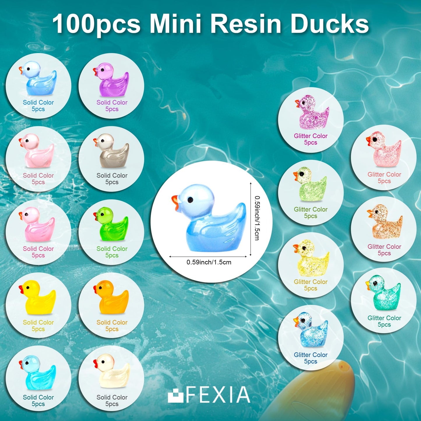 FEXIA 100pcs Mini Ducks Glitter Resin Ducks Mini Resin Animals Figures to Hide Glow in The Dark Tiny Duck Figures for Dollhouse Aquarium Fairy Garden Decor