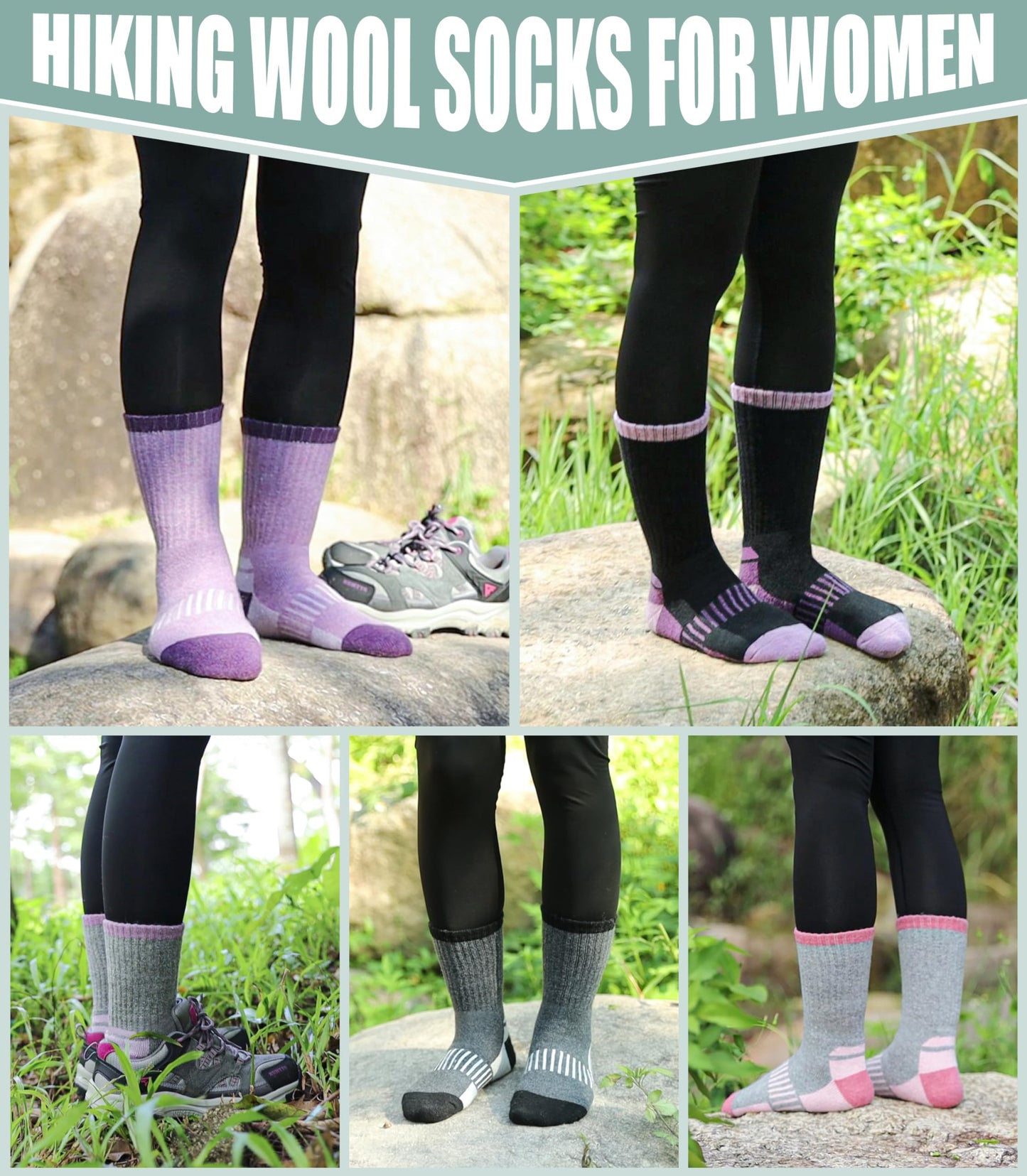 Yebing Merino Wool Hiking Socks for Womens Thermal Warm Winter Boot Crew Cushion Cozy Thick Work Gift Socks 5 Pairs Mixed Color A,Medium