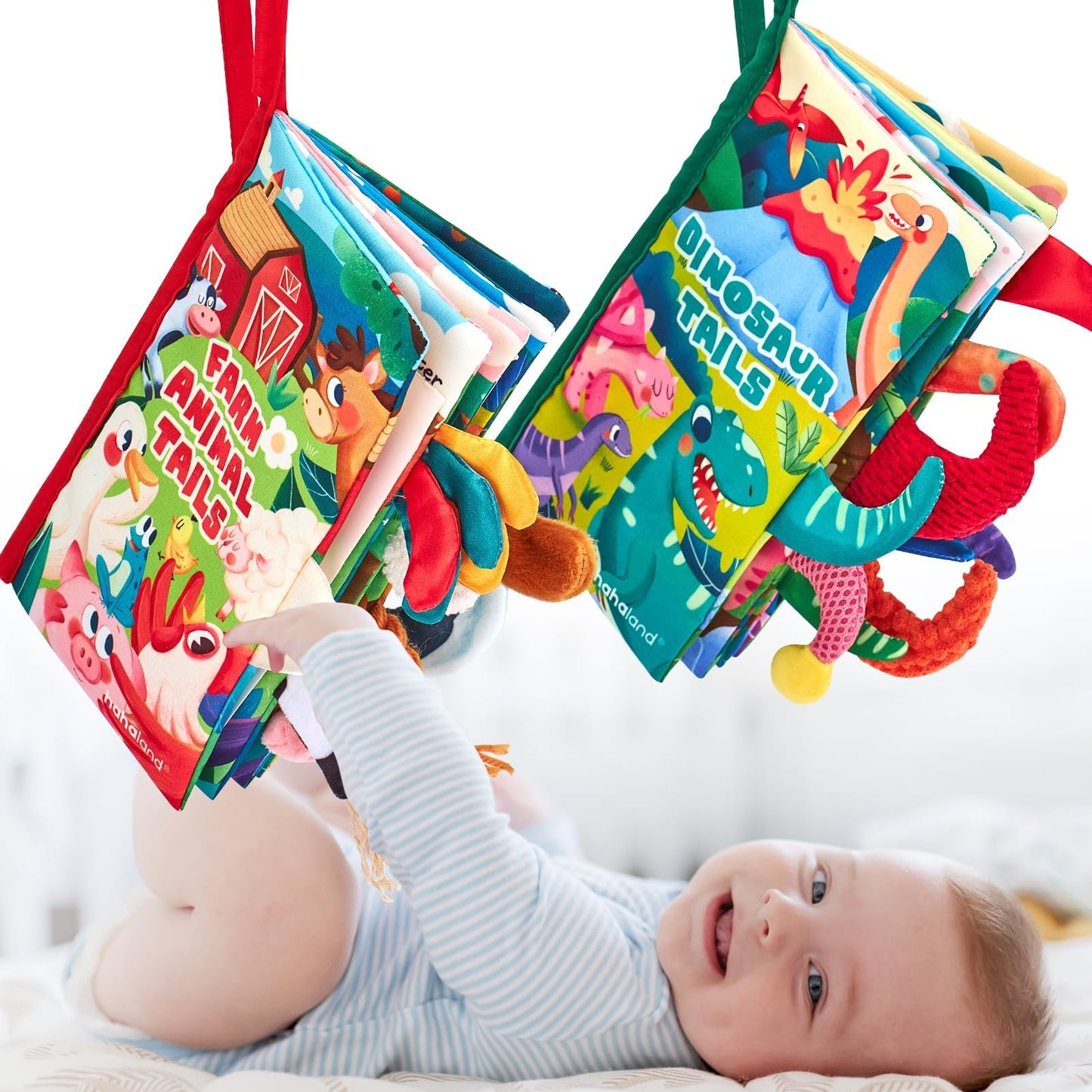 hahaland Juguetes para bebés de 0 a 6 meses, libros arrugados para bebés, 2 unidades, libro sensorial de cola de textura de tela de 6 a 12 meses, suave, tiempo de barriga, juguetes Montessori de 3, 4