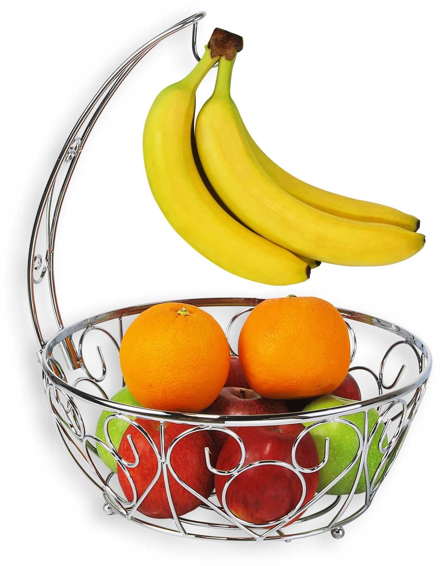 Simple Houseware Fruit Basket Bowl with Banana Tree Hanger, Chrome Finish