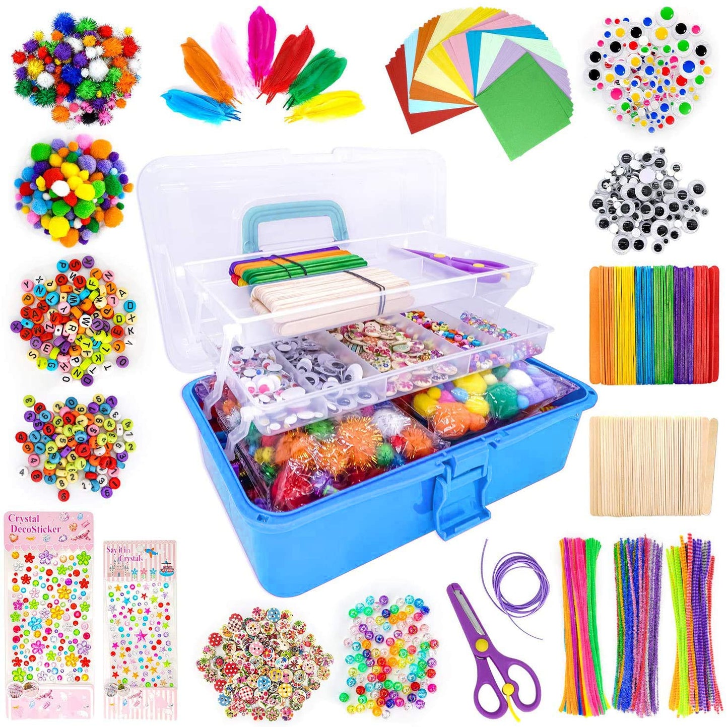 1405 Pcs Art and Craft Supplies for Kids, Toddler DIY Craft Art Supply Set Included Pipe Cleaners, Pom Poms, Feather, Folding Storage Box - All in One for Craft DIY Art Supplies, Rose Red