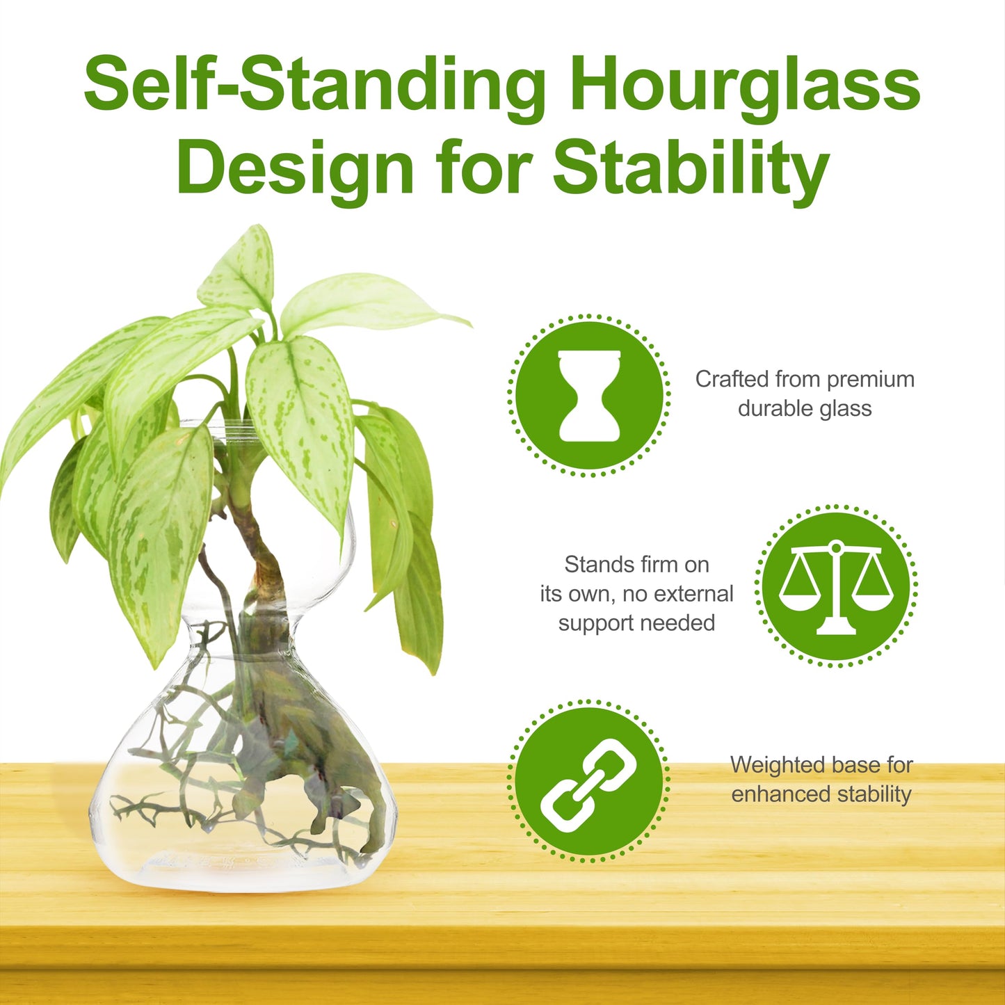 Garden Guru Plant Propagation Stations – Self-Standing Hourglass Glass Vases for Hydroponic Plant Growth – Unique Double Bubble Design for Home Decor (Set of 2)