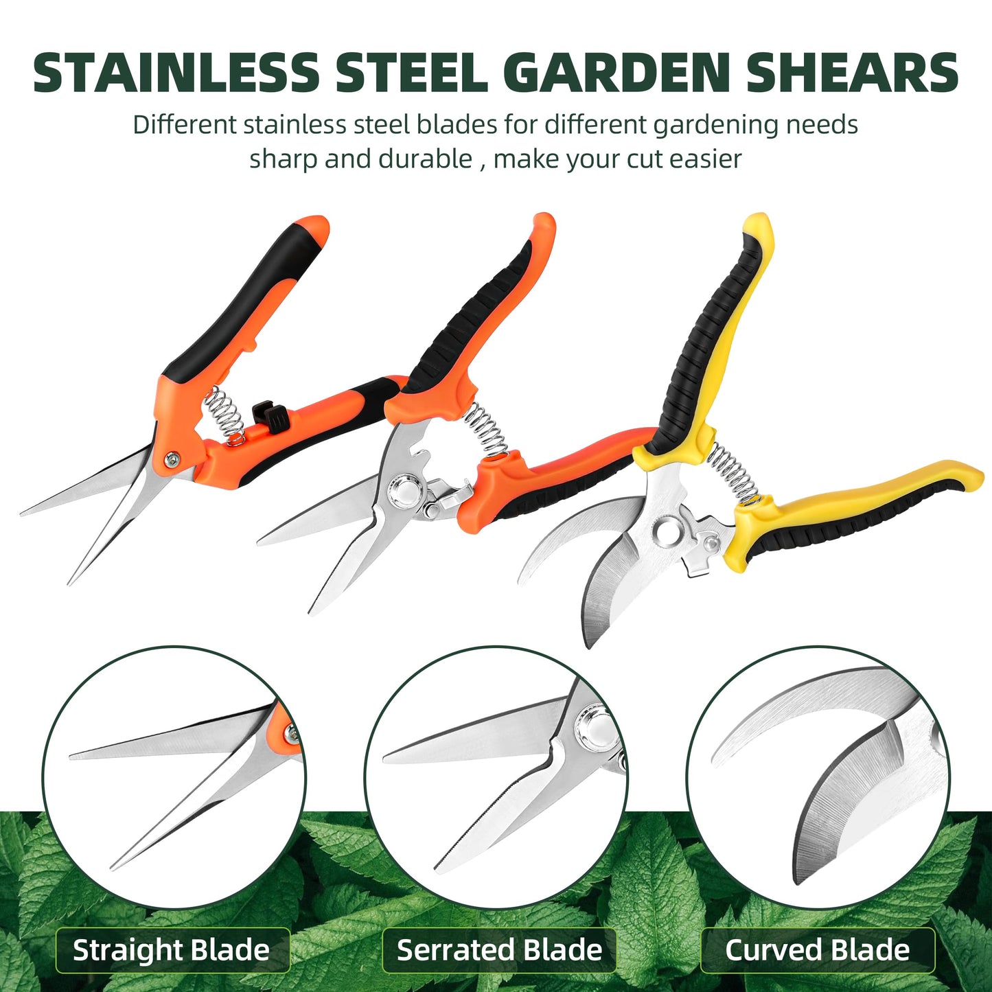 EWPJDK 3-Pack Stainless Steel Pruning Shears, Pruning Snips and Clippers for Gardening
