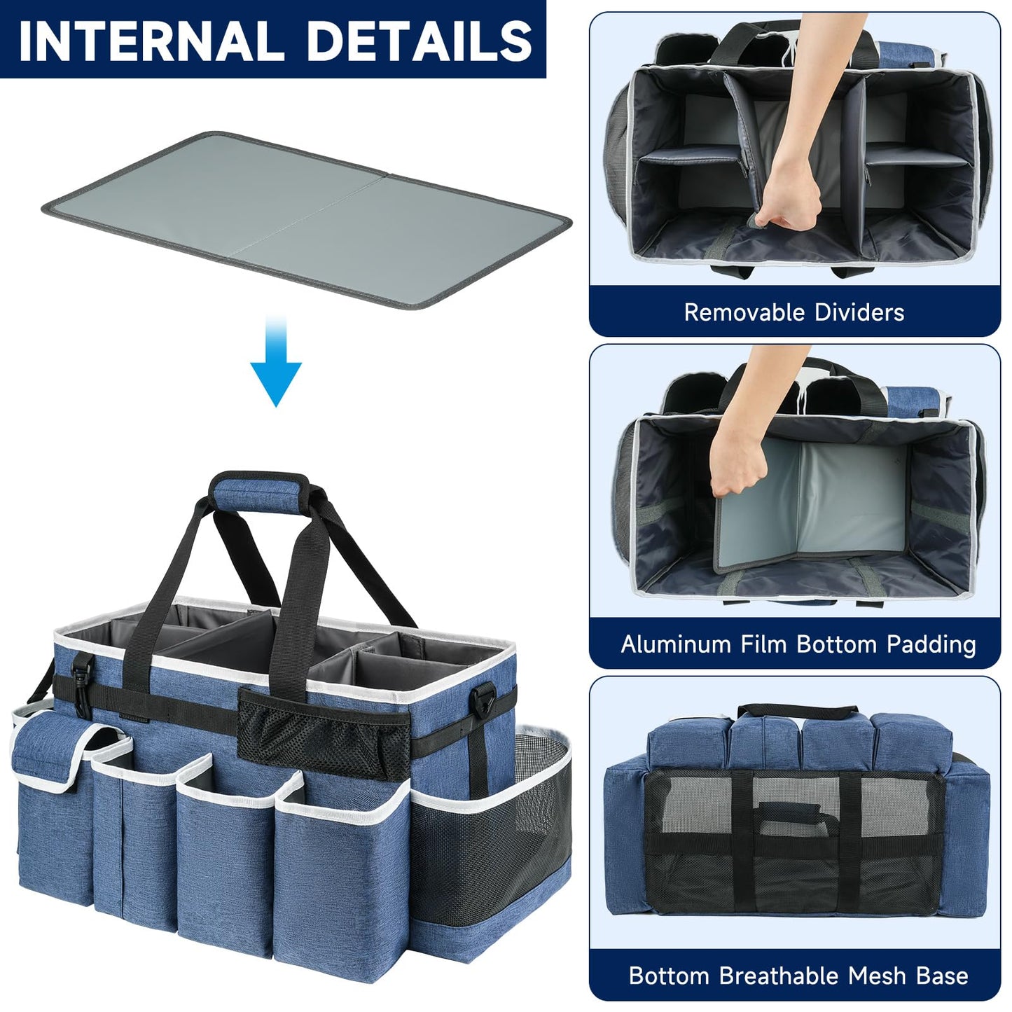 ZIOZERTT Cleaning Caddy Bag,Extra Large Cleaning Supplies Organizer with Handle for Housekeepers,Blue