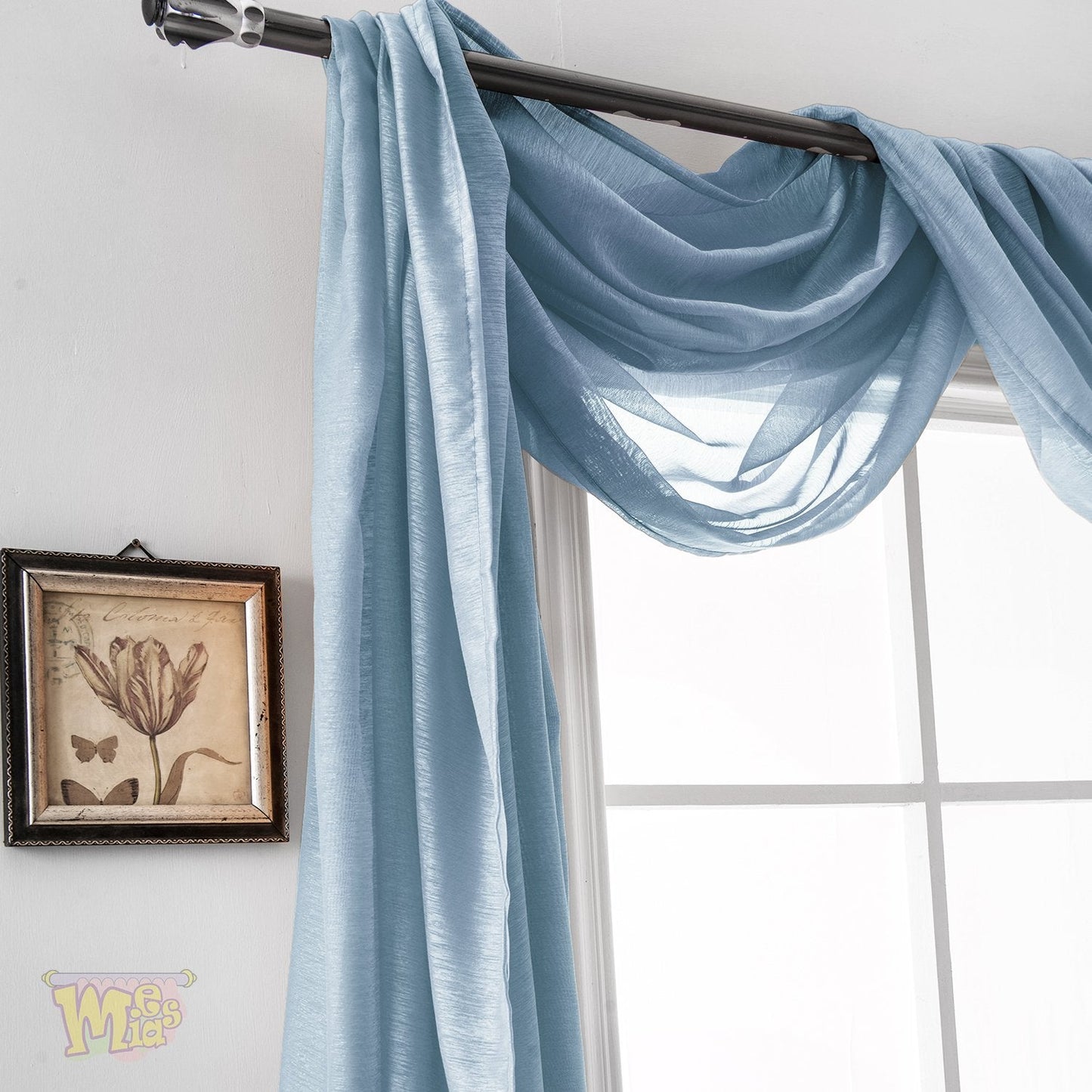 MEMIAS Luxury Window Sheer Elegant Voile Curtain Scarf for Home, Birthday Party, Wedding Decoration, 1 Panel 54" W x 216" L, Quite Blue