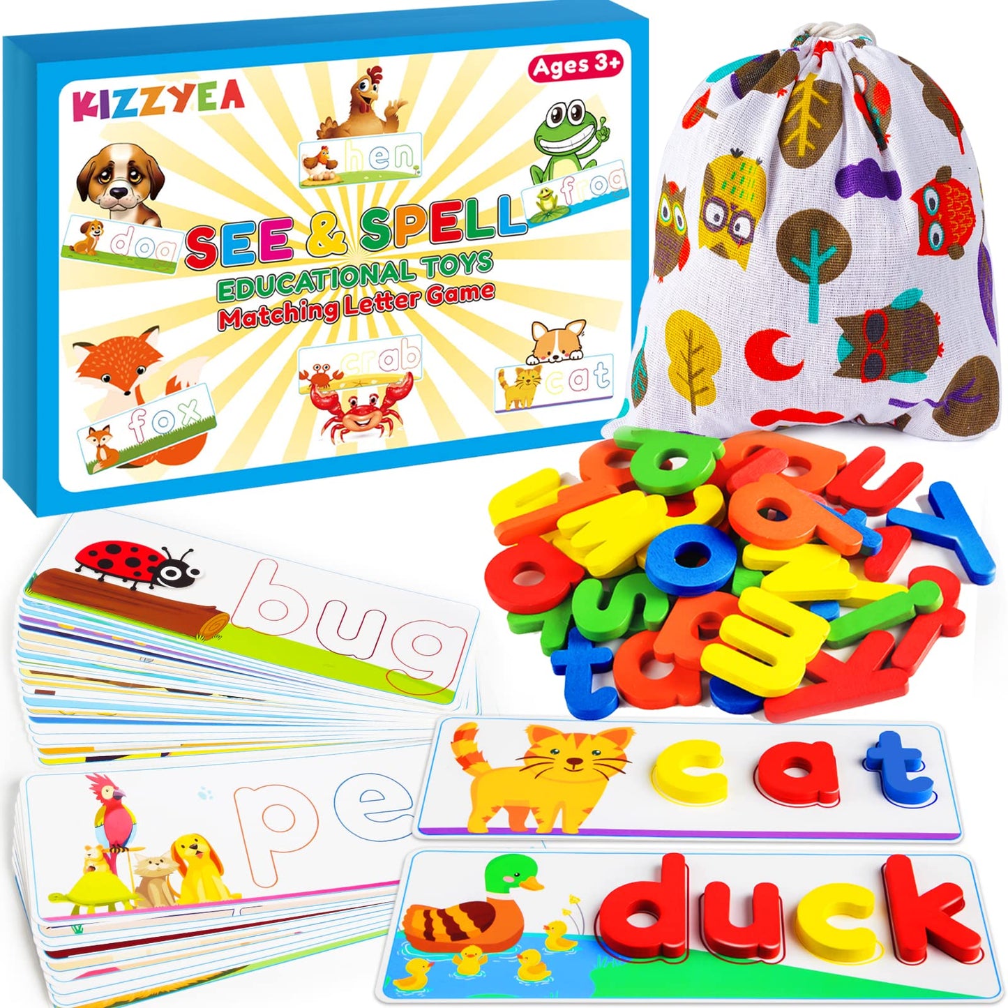 Learning Educational Toys for 2 3 4 5 6 Years Old Boys Girls, See & Spell Matching Letter Game with Alphabet Cards for Kids, Preschool CVC Word Builders Toy, Christmas Birthday Gifts for Age 2-4 4-6