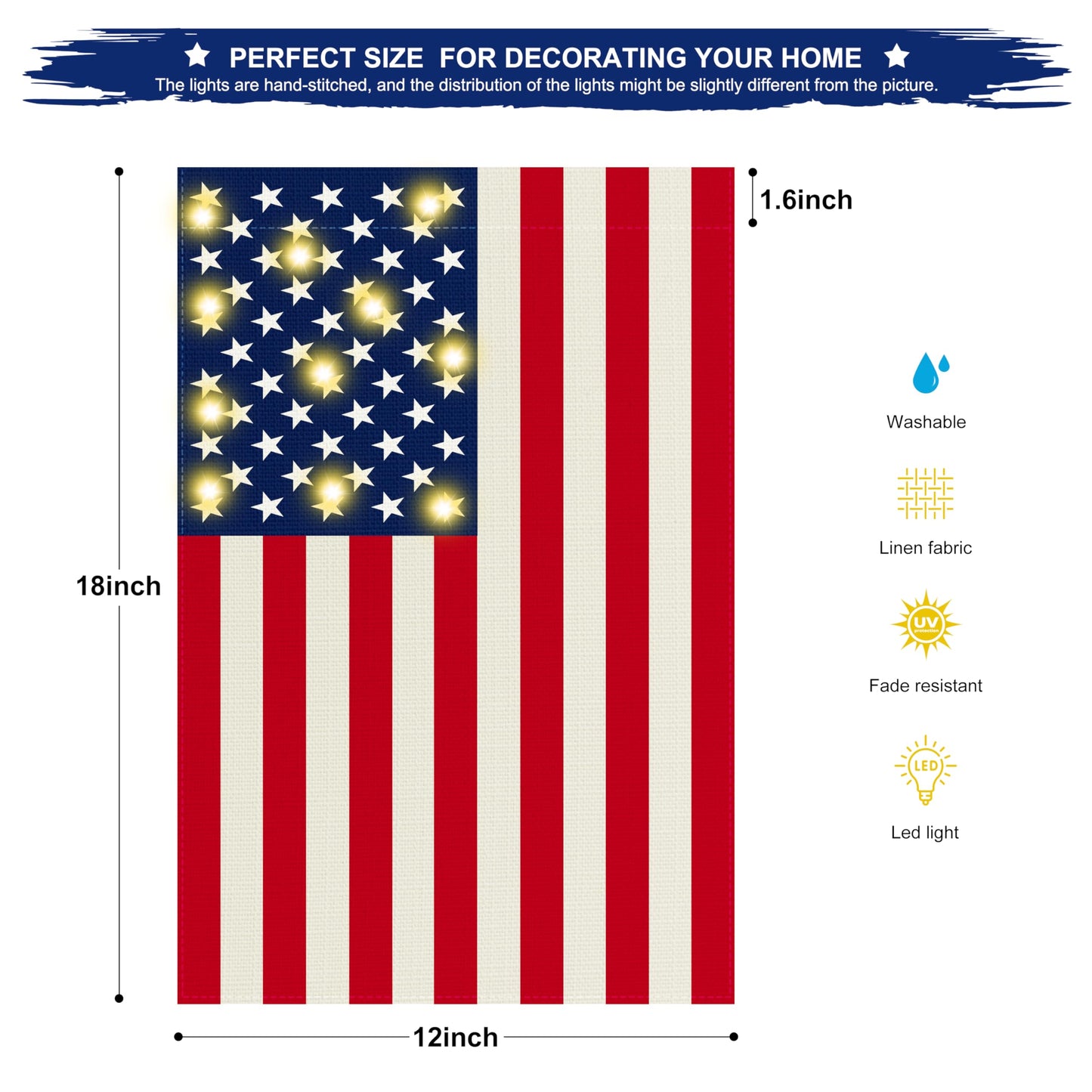 ACPOP Lighted Double Sided Garden Flag, Yard Flag for July 4th Independence Day Patriotic Memorial Day, Decorative Banners for Outside Lawn House Party Holiday