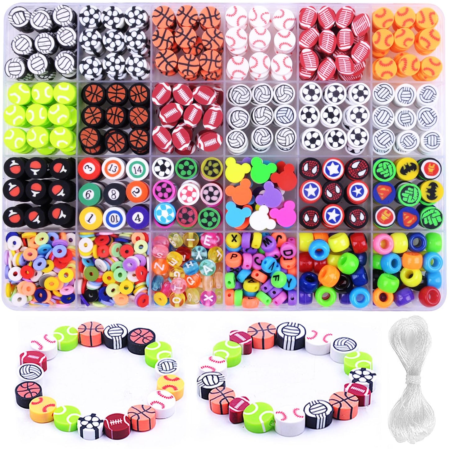 1000PCS Polymer Clay Beads Bracelet Making kit, 24 Style Cute Fun Beads Fruit Flower Animal Cake Butterfly Heart Beads Charms for Jewelry Necklace Earring Making DIY Accessories for Women Girls