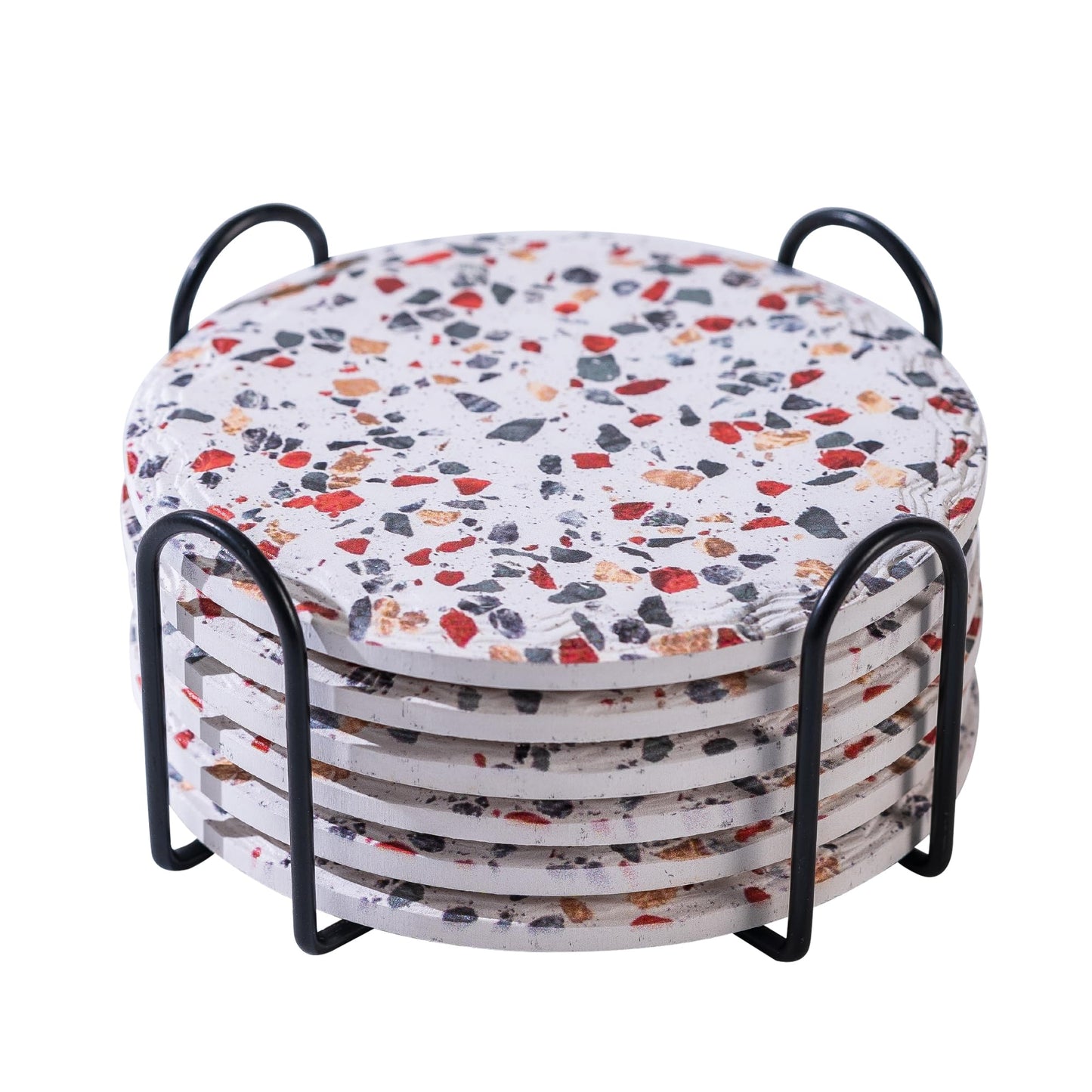 Coasters with Holder Set of 6, Absorbent Marble Drink Decorative Coasters for Coffee Cup Beverage Wine Beer Bar Housewarming