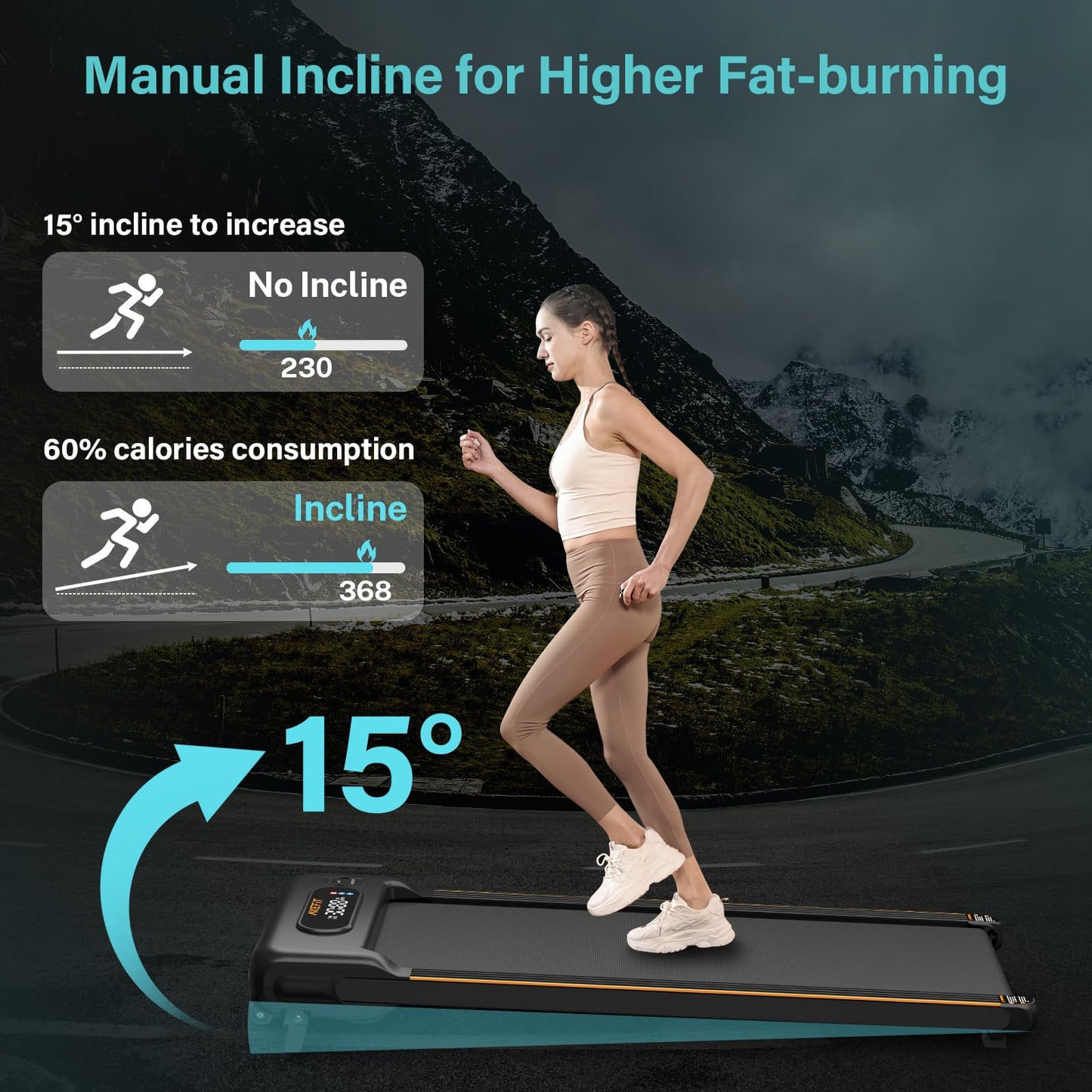 Walking Pad with Incline, Under Desk Treadmill for Home Office, 2.5HP Portable Treadmills with Panel & Remote Control, 4 in 1 Walking Running Machine Manual Incline, Compact Treadmill 265LB Capacity