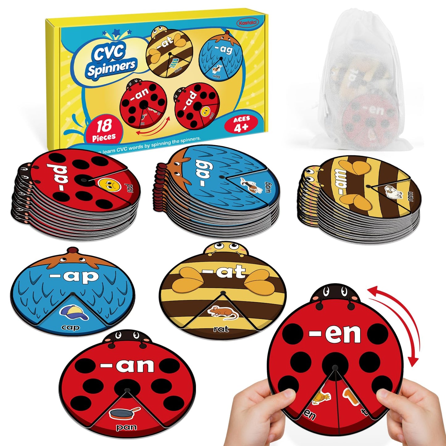 Kasfalci CVC Word Cards,CVC Word Games,Phonics Games,Speech Therapy Toys for Toddlers Kids,Learn to Read,Spelling Reading Learning Game,Kindergarten Preschool Learning Activities Educational Toy