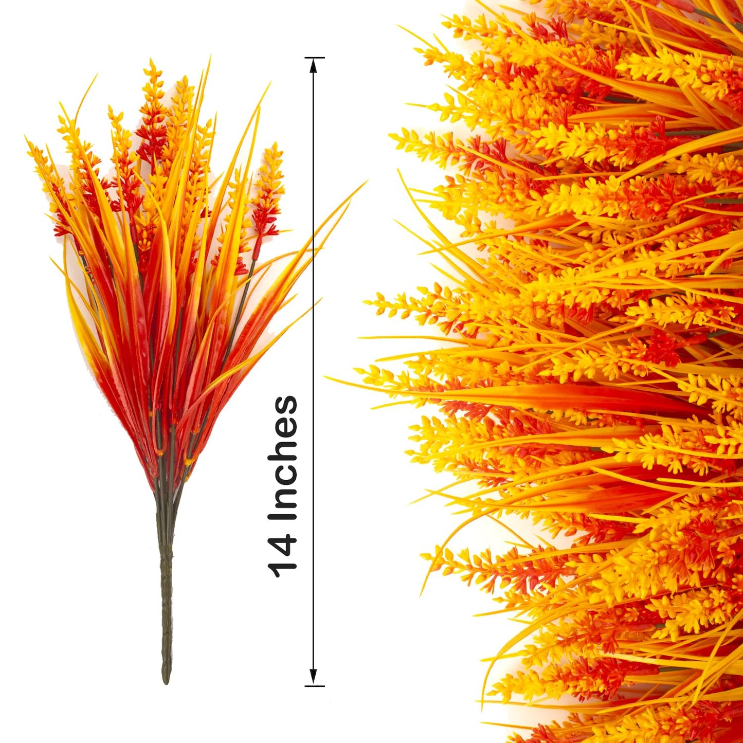 20 Bundles Artificial Plants Outdoor Fake Monkey Grass with Flowers (Fall Orange)