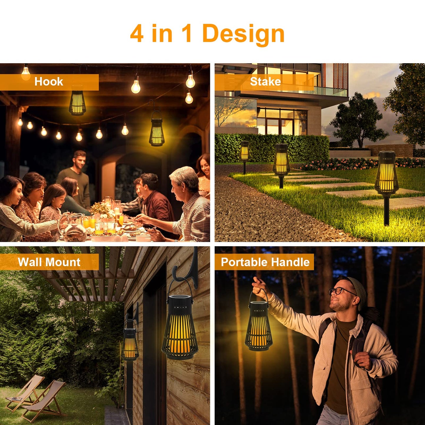 Outdoor Bluetooth Flame Speaker, Tesoorda LED Flickering Flame Effect Speaker with Torch Light, Portable Waterproof Wireless Speaker with Wall Mounted Hook&S Hook&Stake for Camping, Deck, Patio, 2Pack