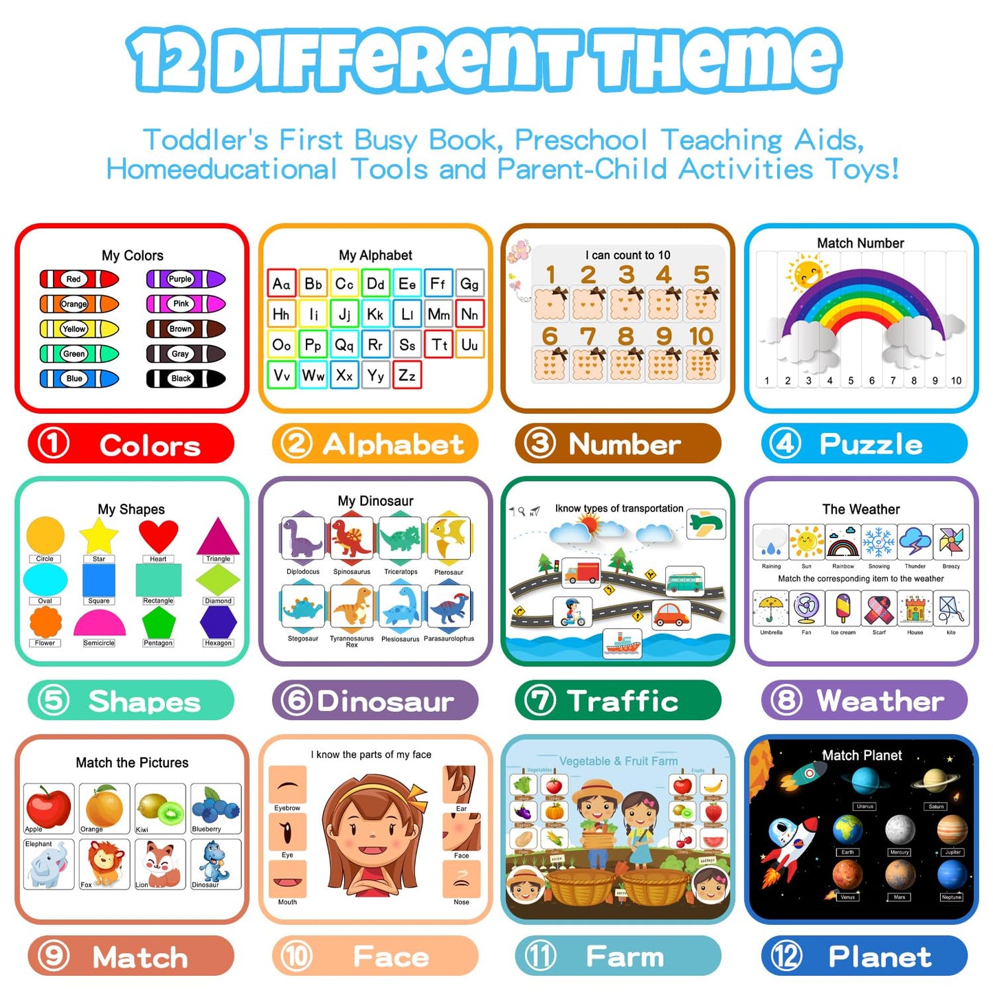 iHarPro Busy Book for Kids, Montessori Toys for Toddlers, Autism Sensory Educational Toys, Toddler Preschool Learning Activity Binder and Early Books - for Boys & Girls Develops Fine Motor Skills