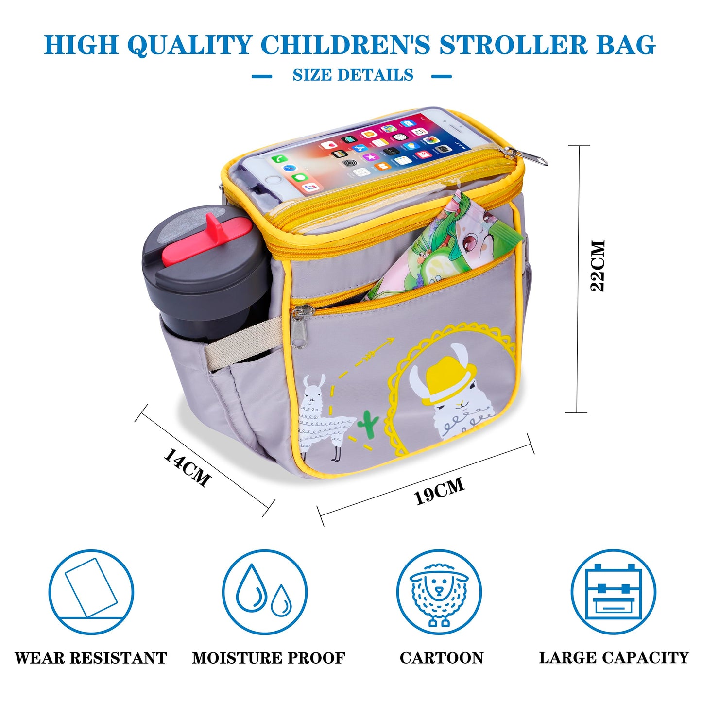 SZDUDU Baby Stroller Organizer Bag,Small Diaper Bag - Universal Stroller Organizer With Insulated Cup Holder,Pocket With Baby Wipes Dispenser,Adjustable Shoulder Strap(Grey)