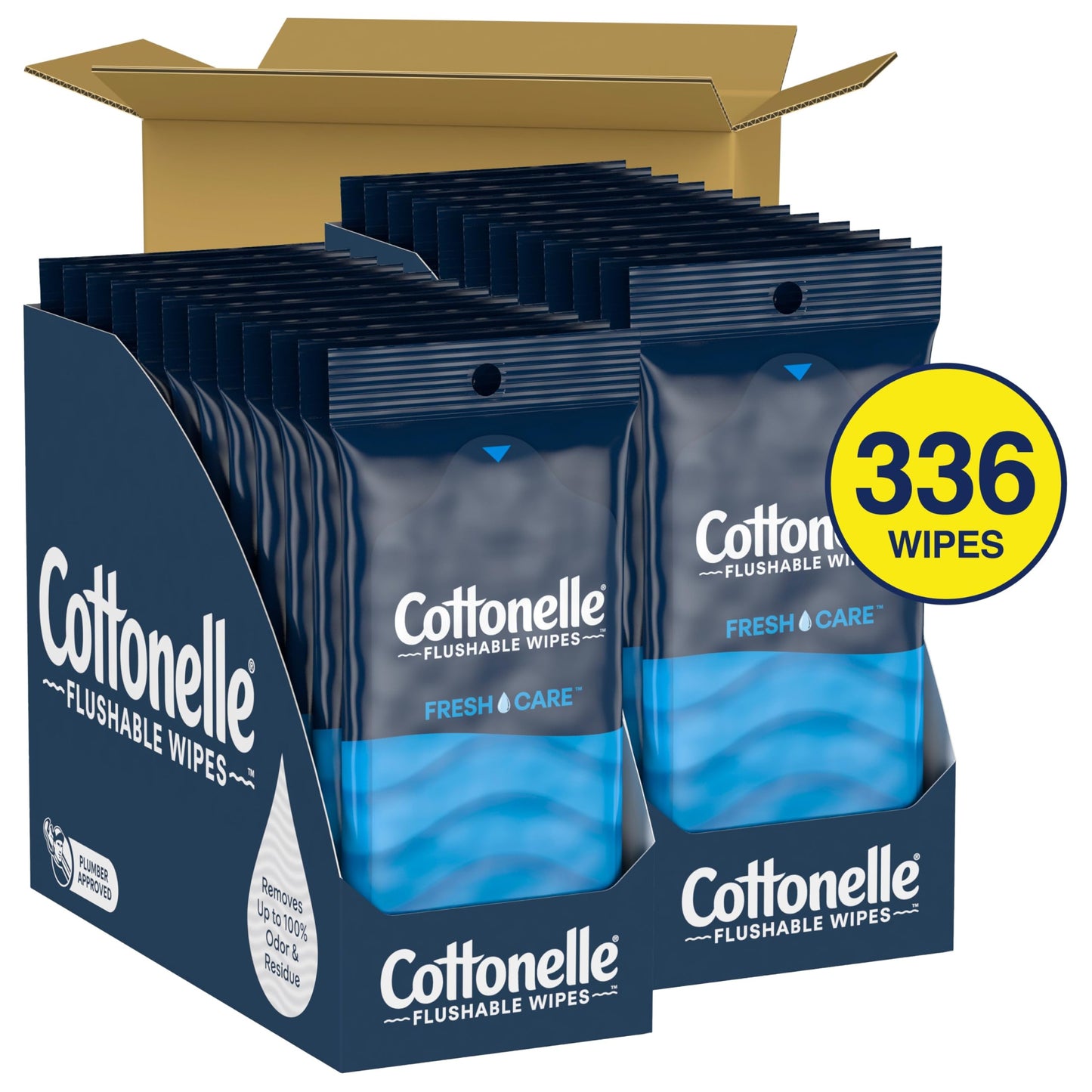 Cottonelle Fresh Care On-The-Go Flushable Wet Wipes, Adult Wet Wipes, 24 On-The-Go Pack, 14 Wipes Per Pack (336 Total Wipes), Packaging May Vary