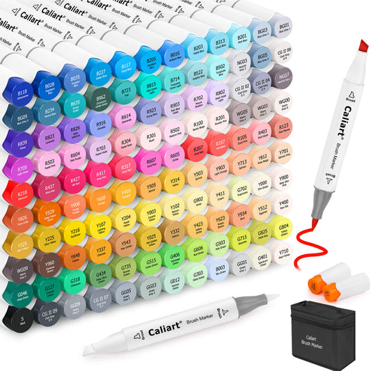 Caliart Alcohol Brush Markers, 51 Colors Dual Tip Artist Brush & Chisel Tip Sketch Art Markers, Aesthetic Cute Preppy Stuff School Supplies, Pens for Lettering Cards Drawing Mothers Day Gift for Mom