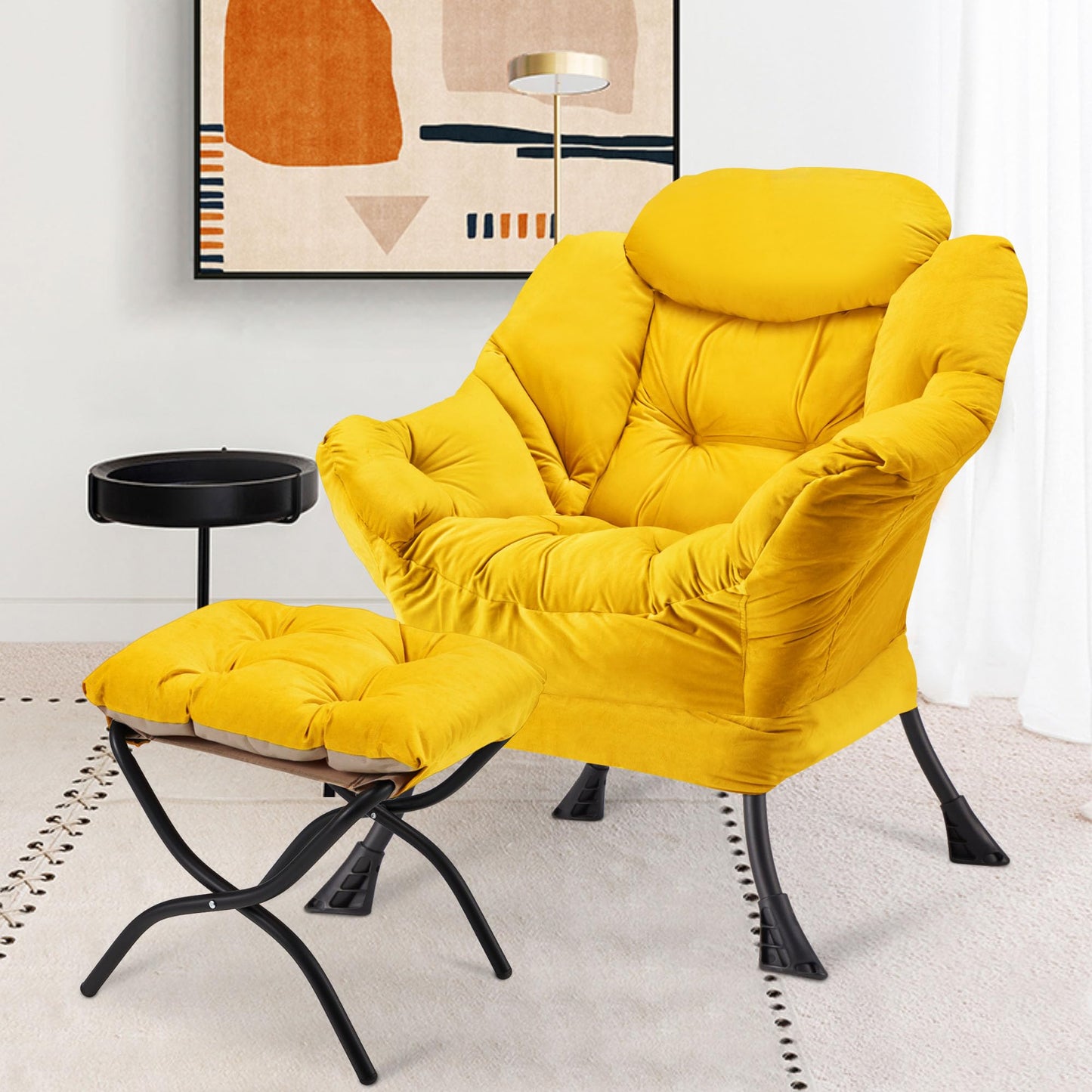 Avocahom Accent Lazy Chair with Ottoman,Leisure Sofa Armchair with Footrest,Oversized Reading Chair for Bedroom,Dorm Room,Living Room,Courtyard,Office,Yellow